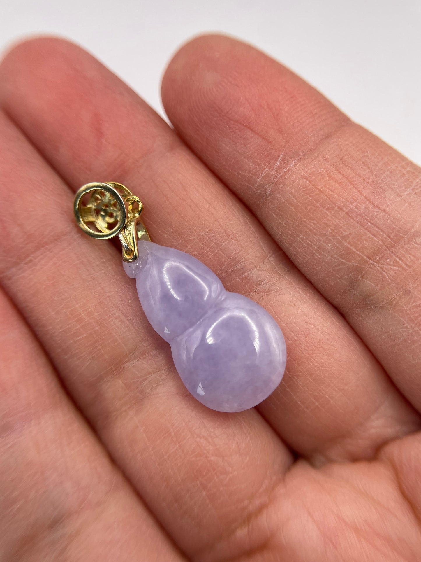 Icy Lavender Jadeite Wu Lu (Gourd) pendant with  gold over silver bail