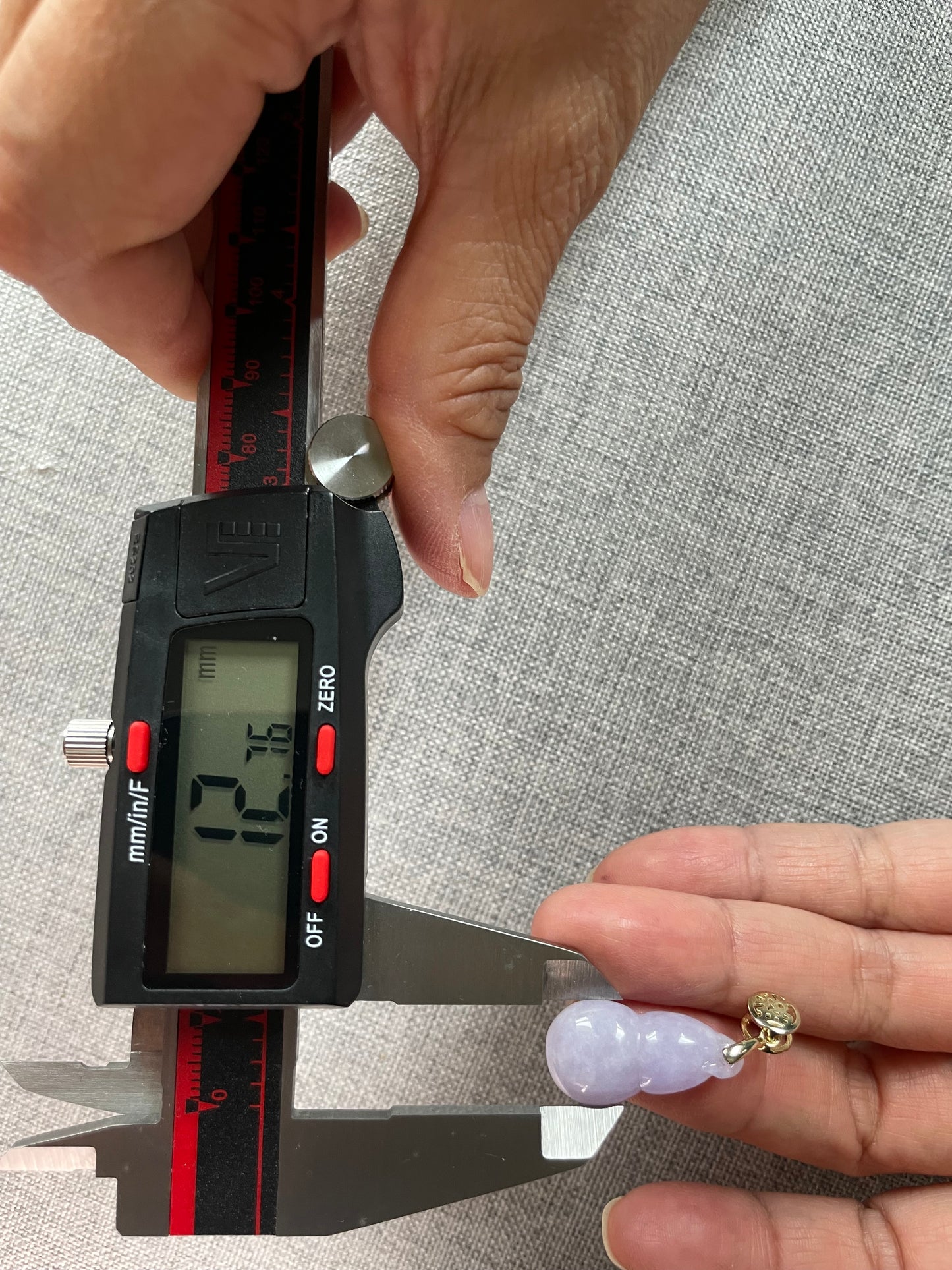 Icy Lavender Jadeite Wu Lu (Gourd) pendant with  gold over silver bail