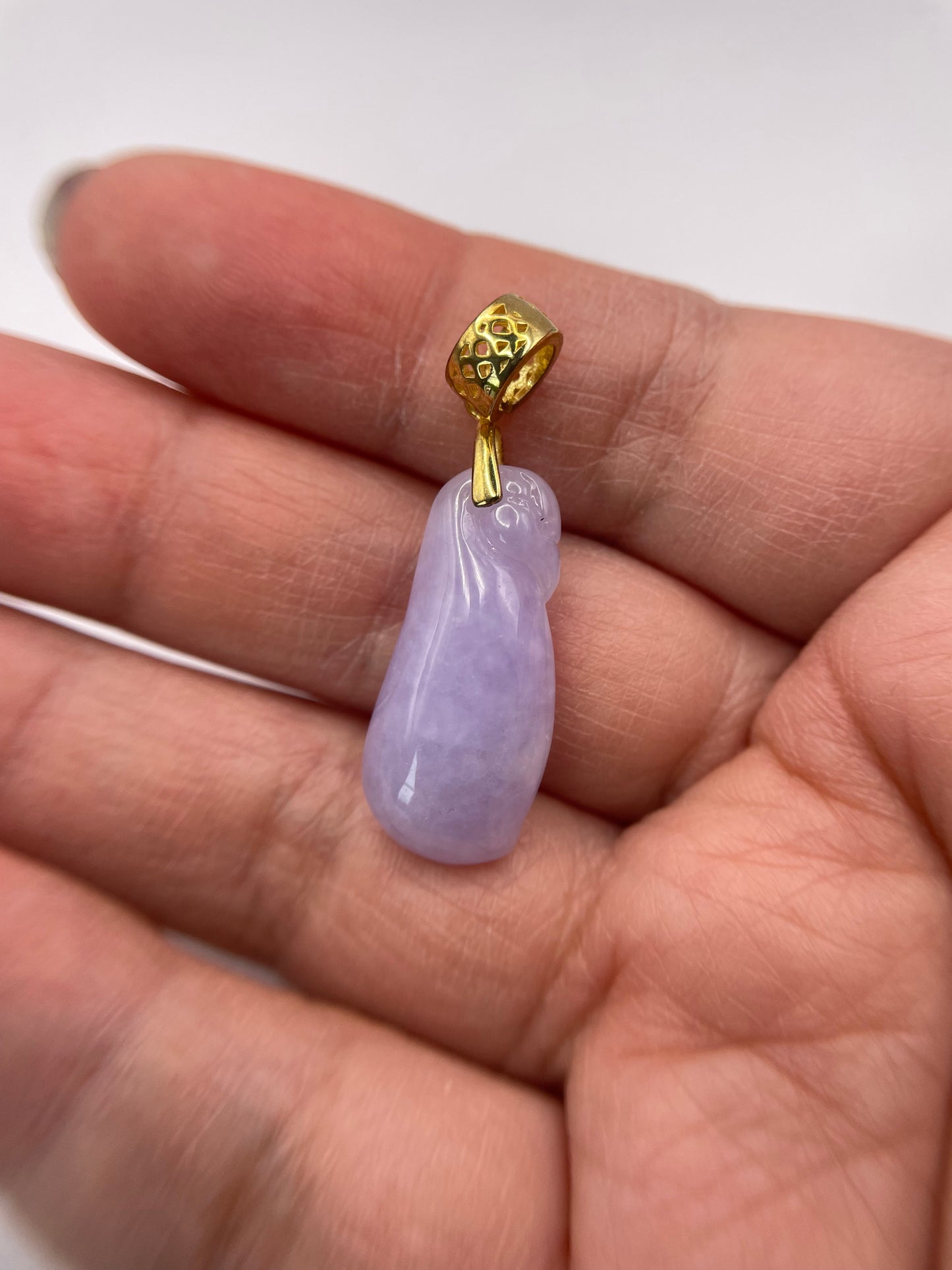 Grade A Natural Burma Icy Lavender Jadeite squash pendant with silver bail pendant
