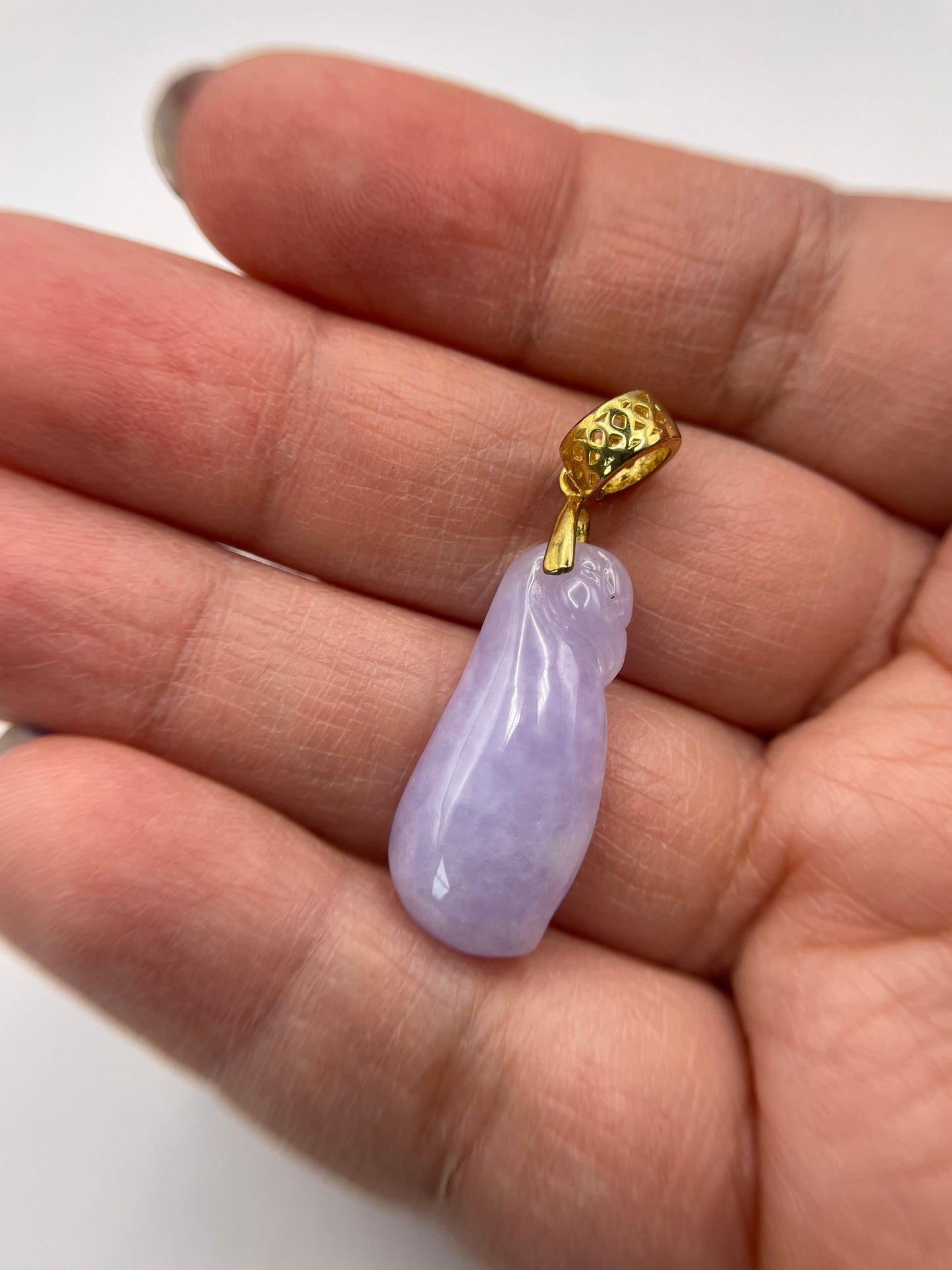Grade A Natural Burma Icy Lavender Jadeite squash pendant with silver bail pendant
