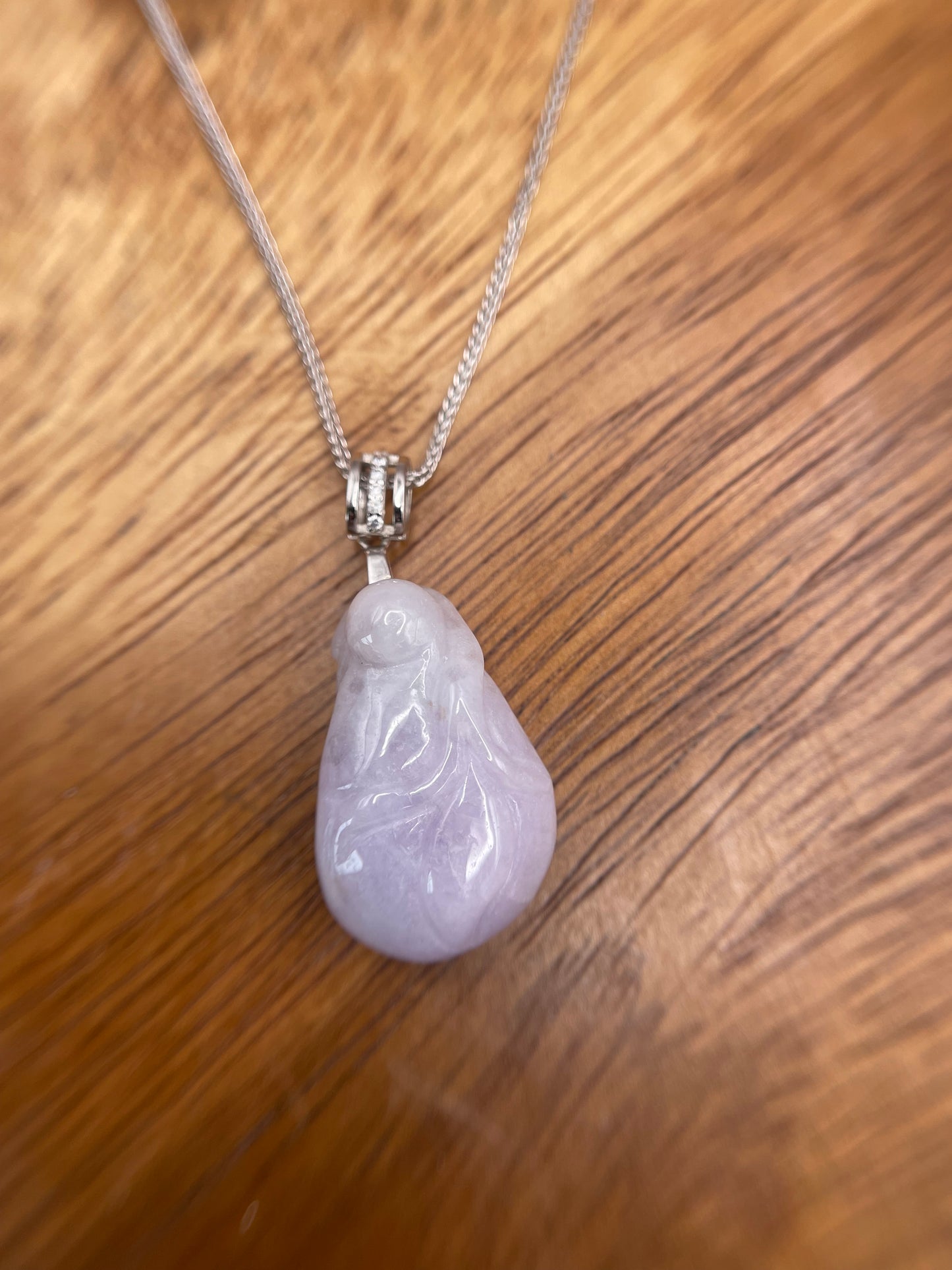 Natural grade A Burmese  Lavender Flower Blossom Jadeite Silver Pendant