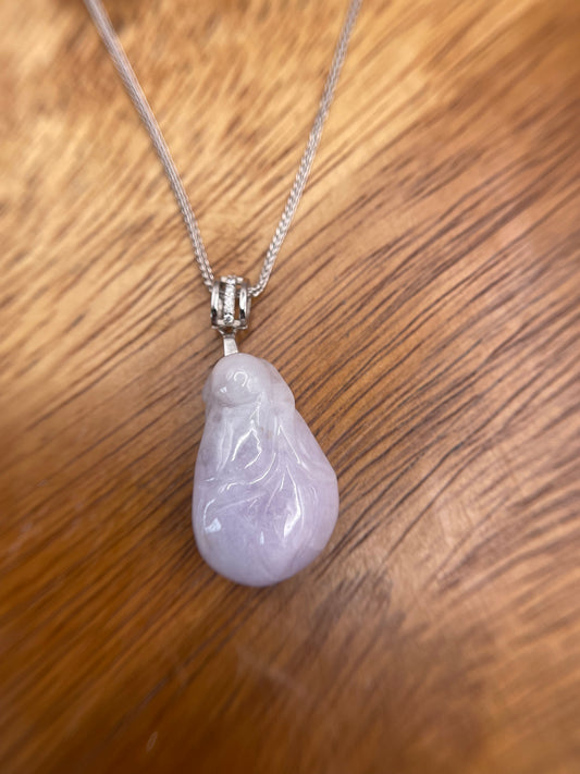 Natural grade A Burmese  Lavender Flower Blossom Jadeite Silver Pendant