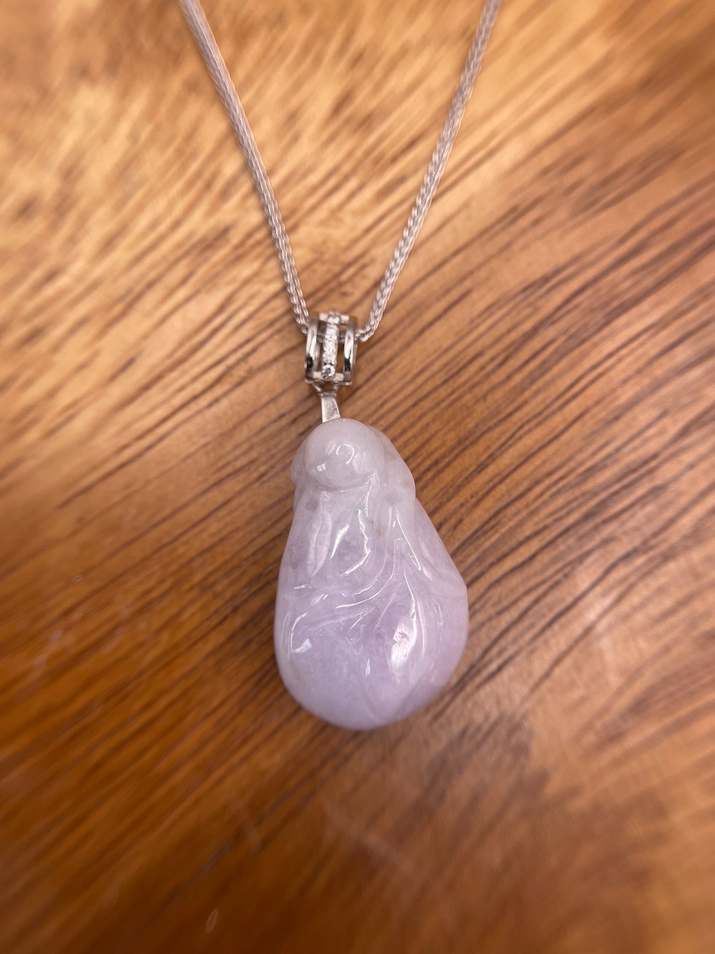 Natural grade A Burmese  Lavender Flower Blossom Jadeite Silver Pendant