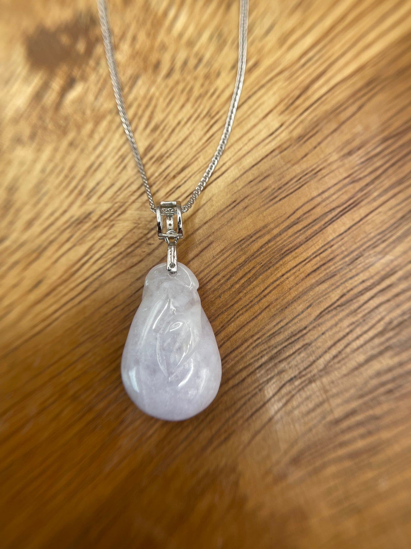 Natural grade A Burmese  Lavender Flower Blossom Jadeite Silver Pendant