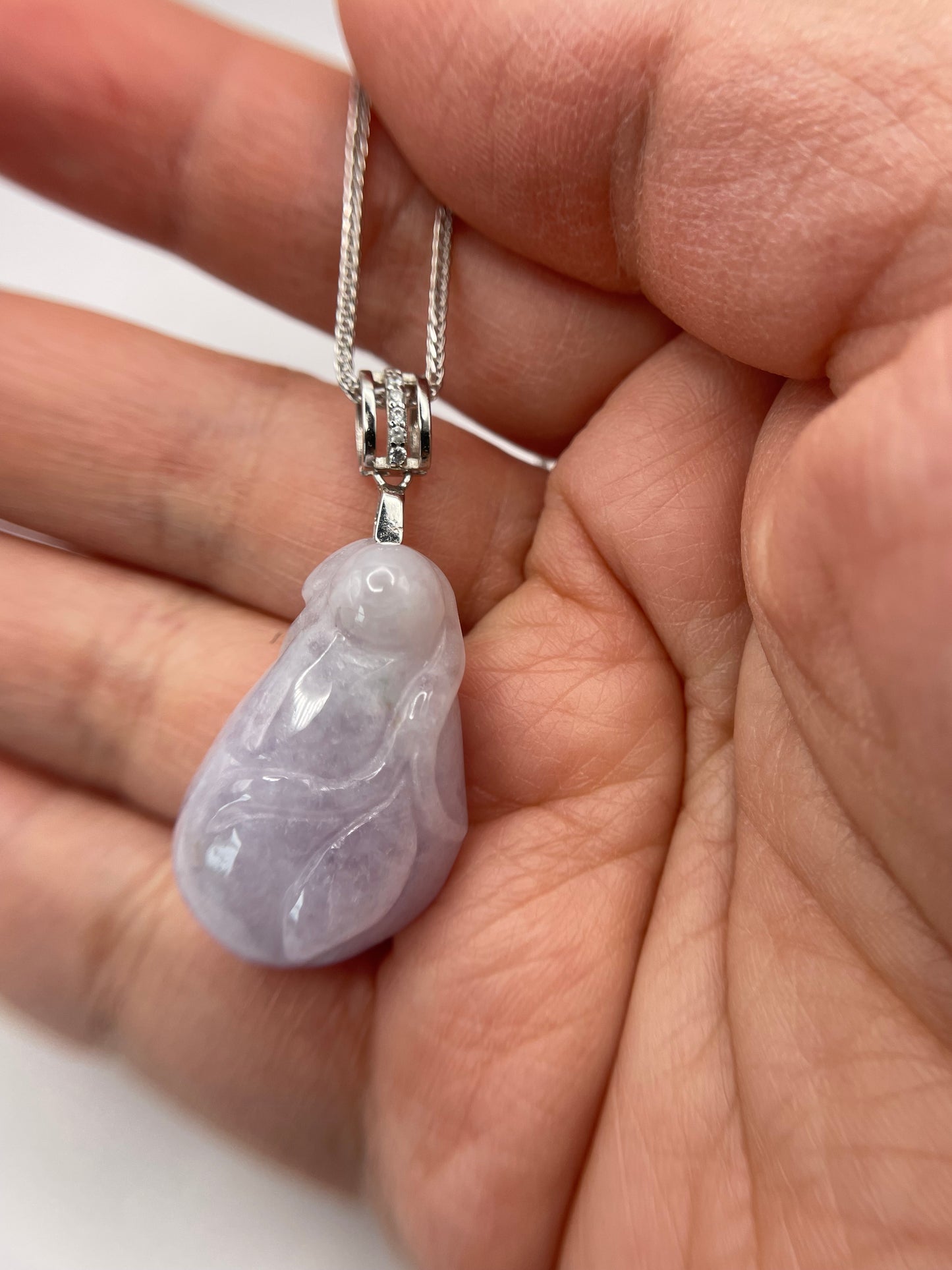Natural grade A Burmese  Lavender Flower Blossom Jadeite Silver Pendant
