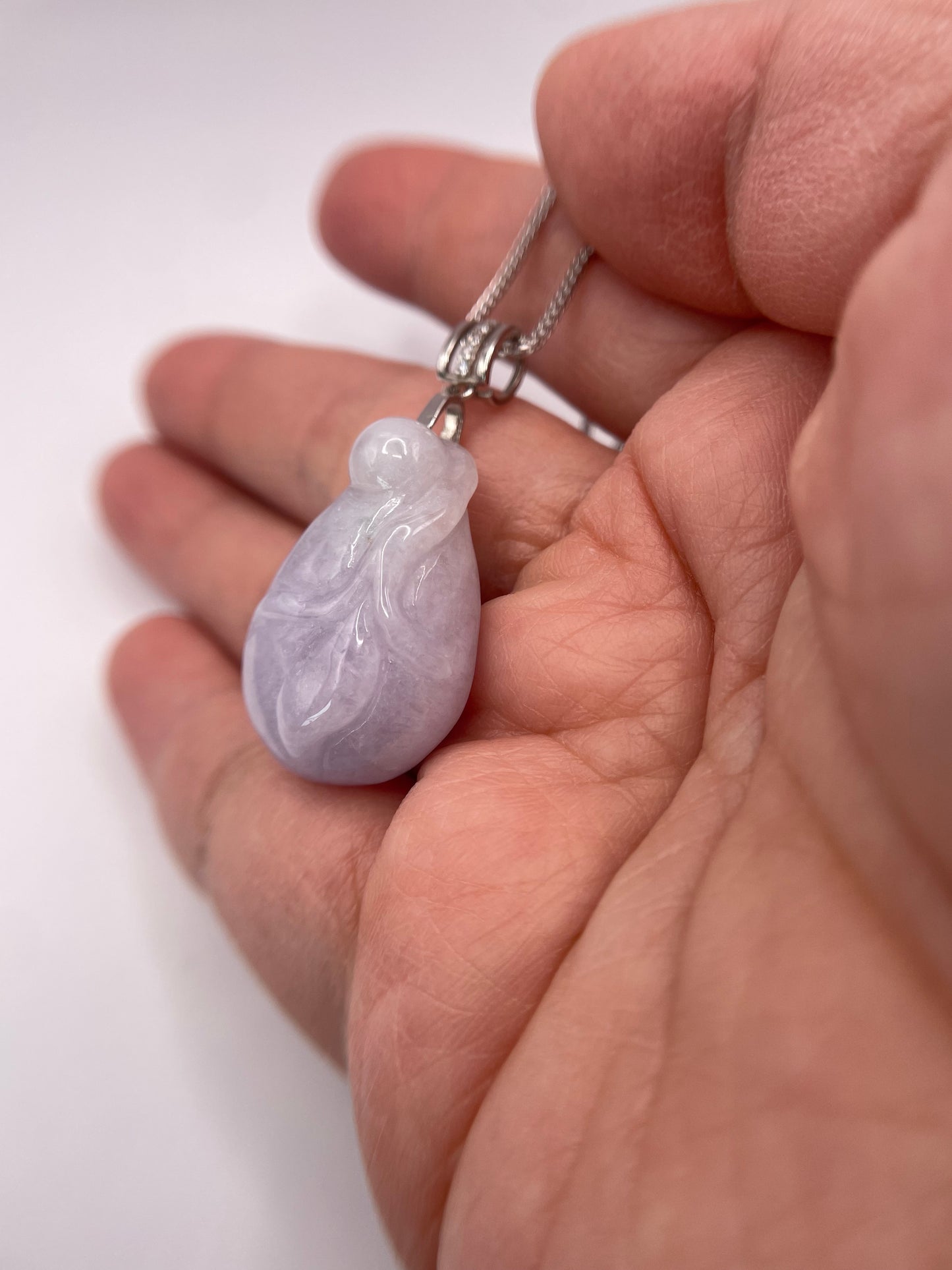 Natural grade A Burmese  Lavender Flower Blossom Jadeite Silver Pendant