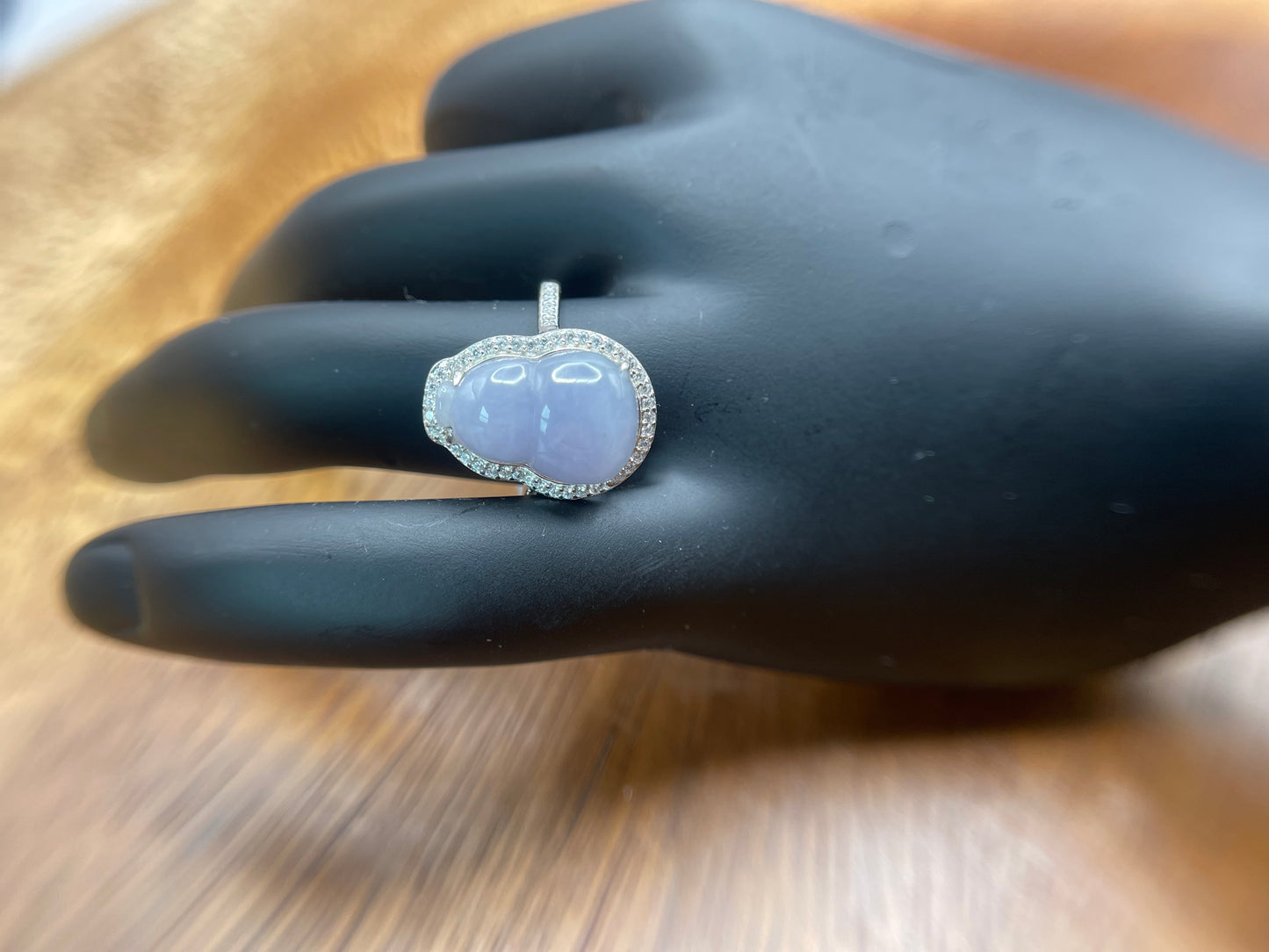 Natural grade A Burmese Lavender Jadeite gourd with Cubic Zirconia Silver Ring