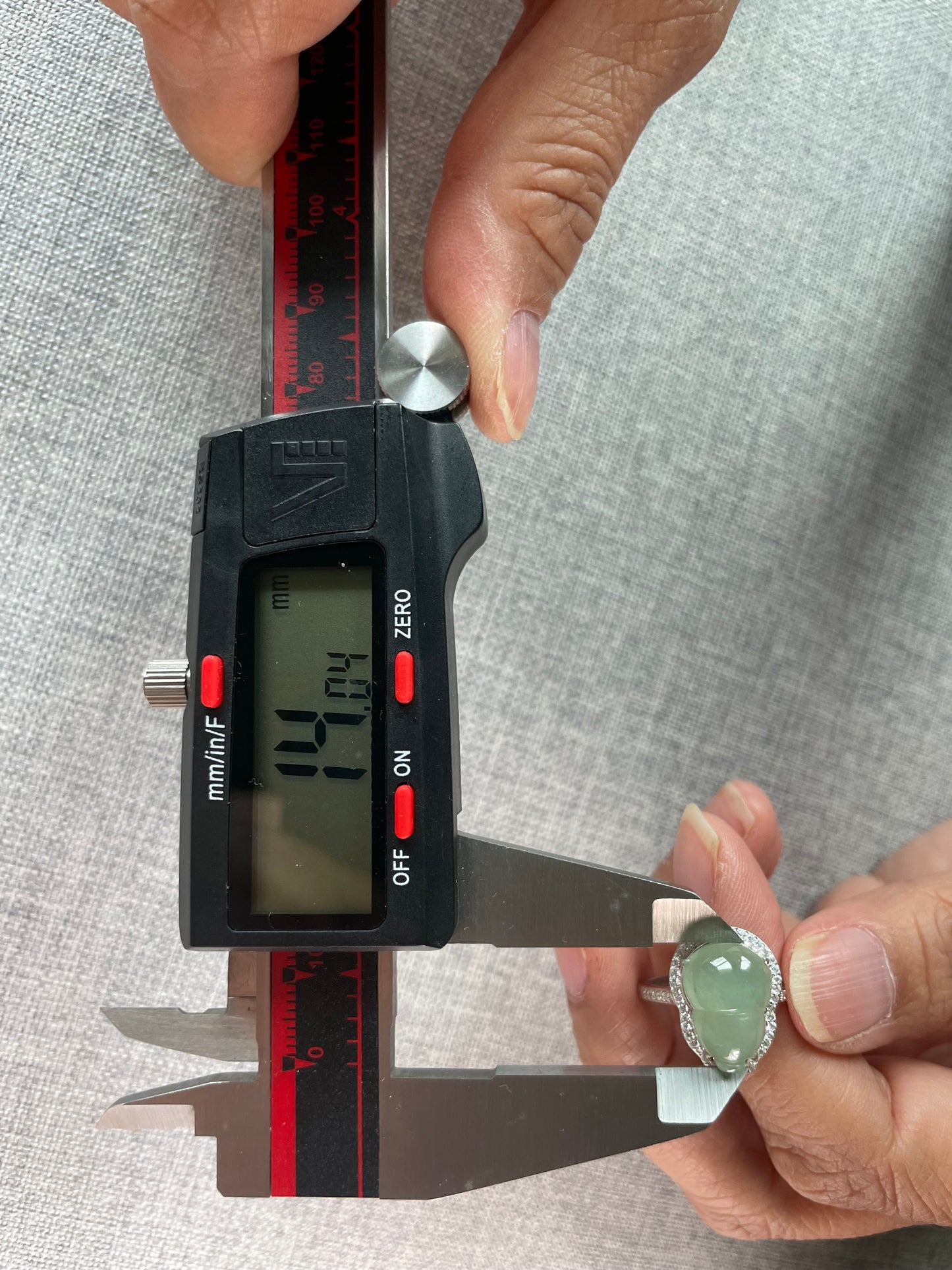 Natural grade A Burmese Green Gourd Jadeite  with Cubic Zirconia Silver Ring