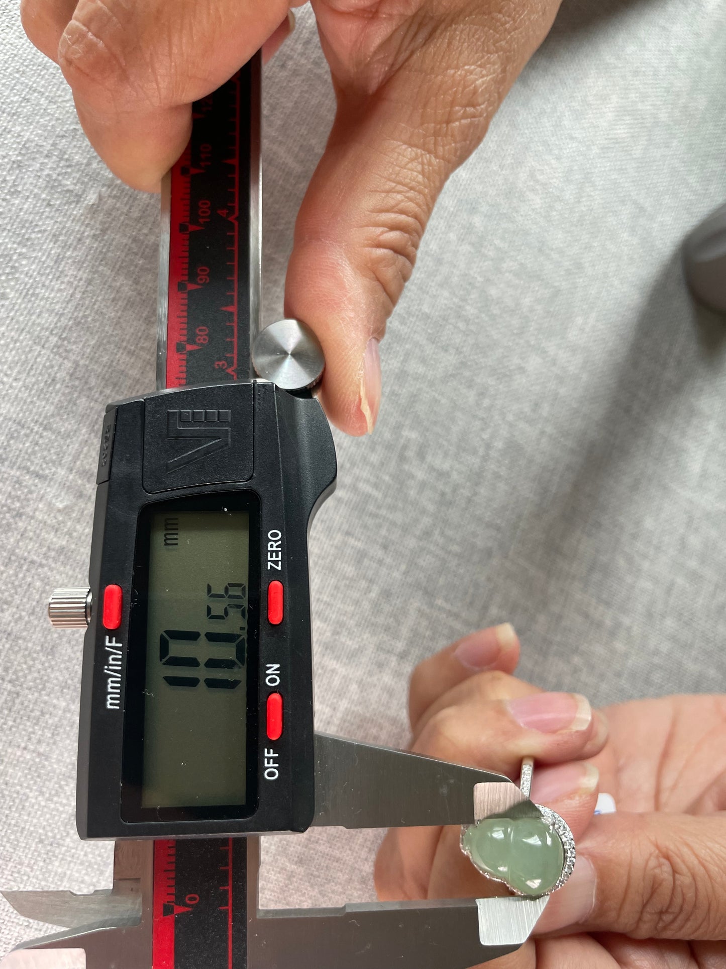 Natural grade A Burmese Green Gourd Jadeite  with Cubic Zirconia Silver Ring