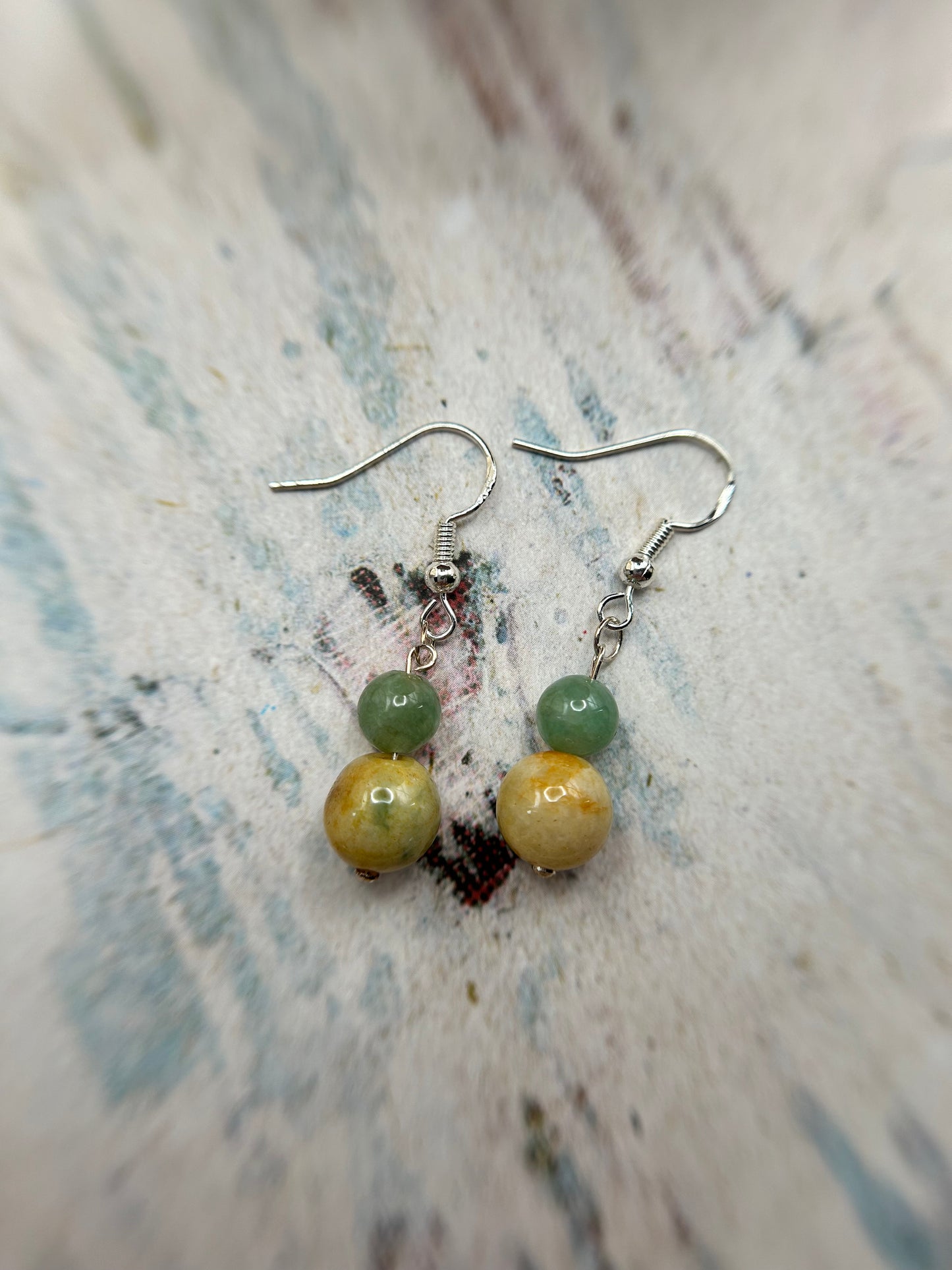Natural Grade A Fresh Brown and yellow Burmese Jadeite beads 925 silver earring