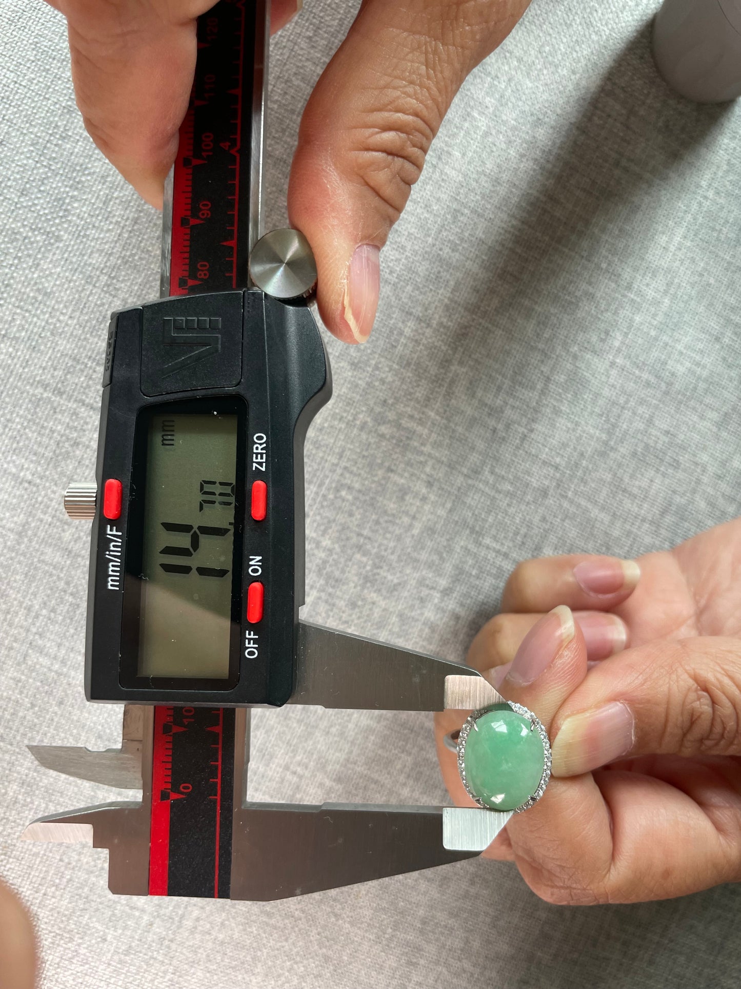 Natural grade A Burmese Icy Green Jadeite cabochon with Cubic Zirconia Silver Ring