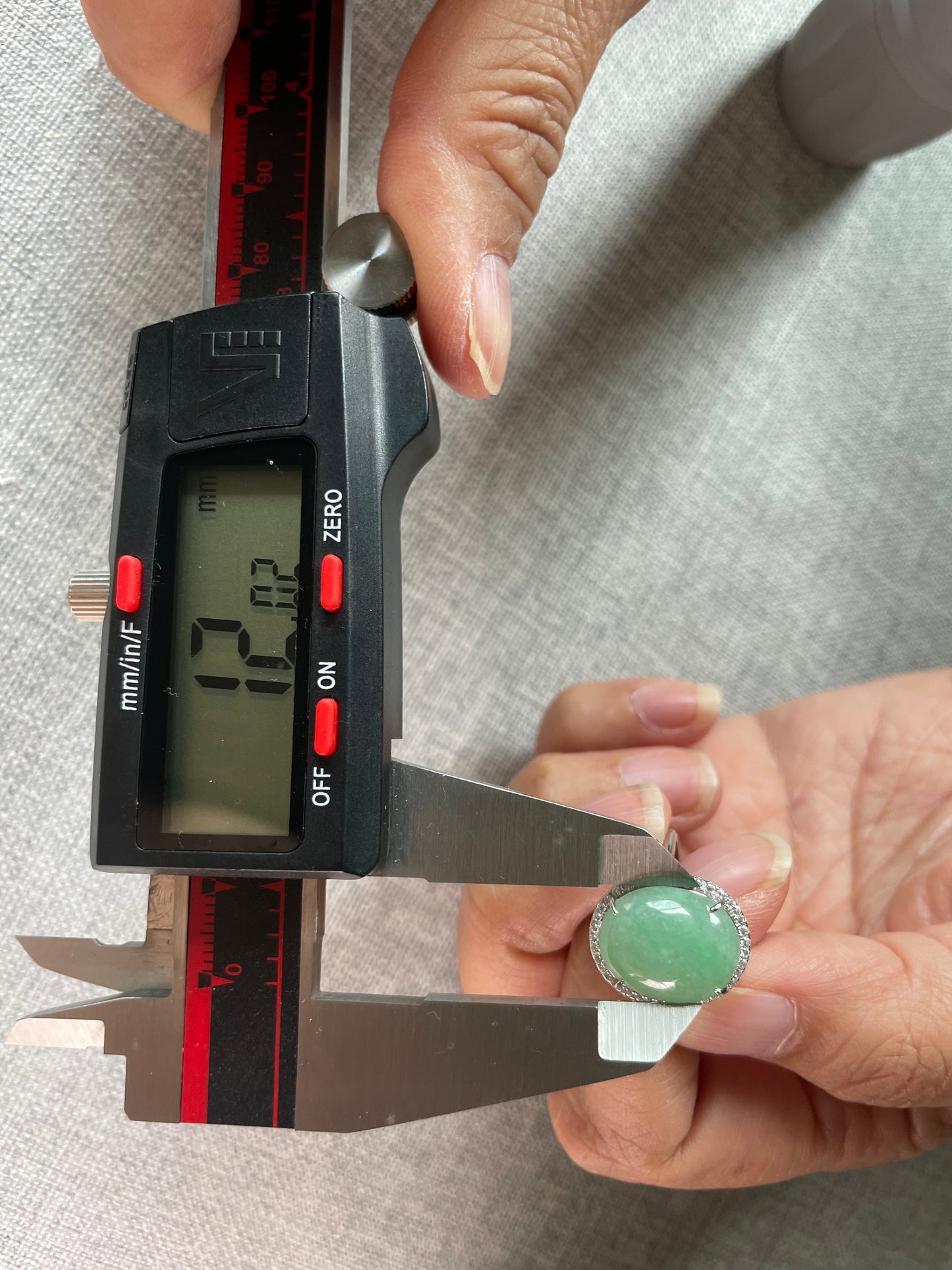 Natural grade A Burmese Icy Green Jadeite cabochon with Cubic Zirconia Silver Ring