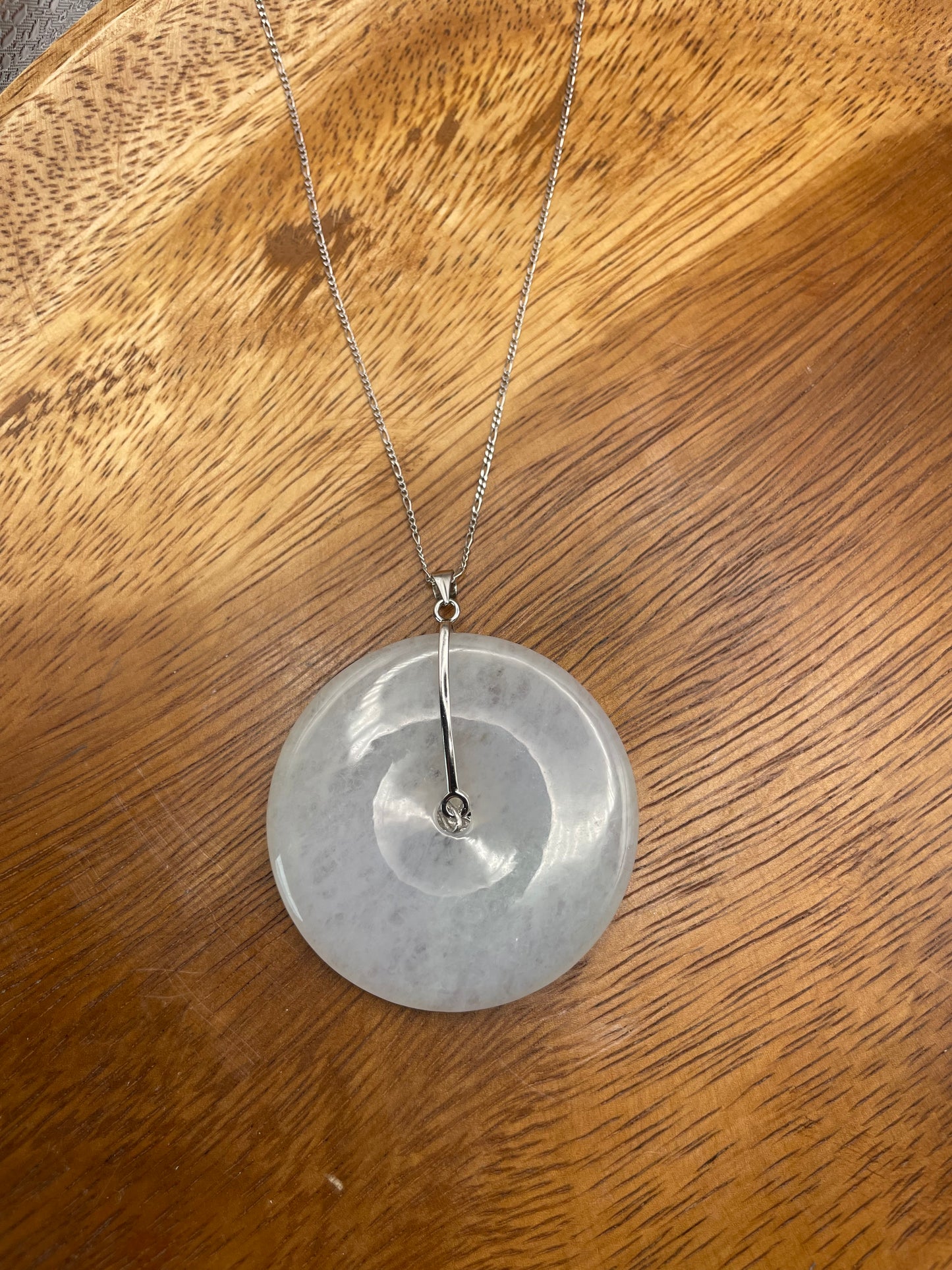 Grade A Natural lavender Jadeite Pi Disc ( peng on kou, donut) pendant with  sterling silver