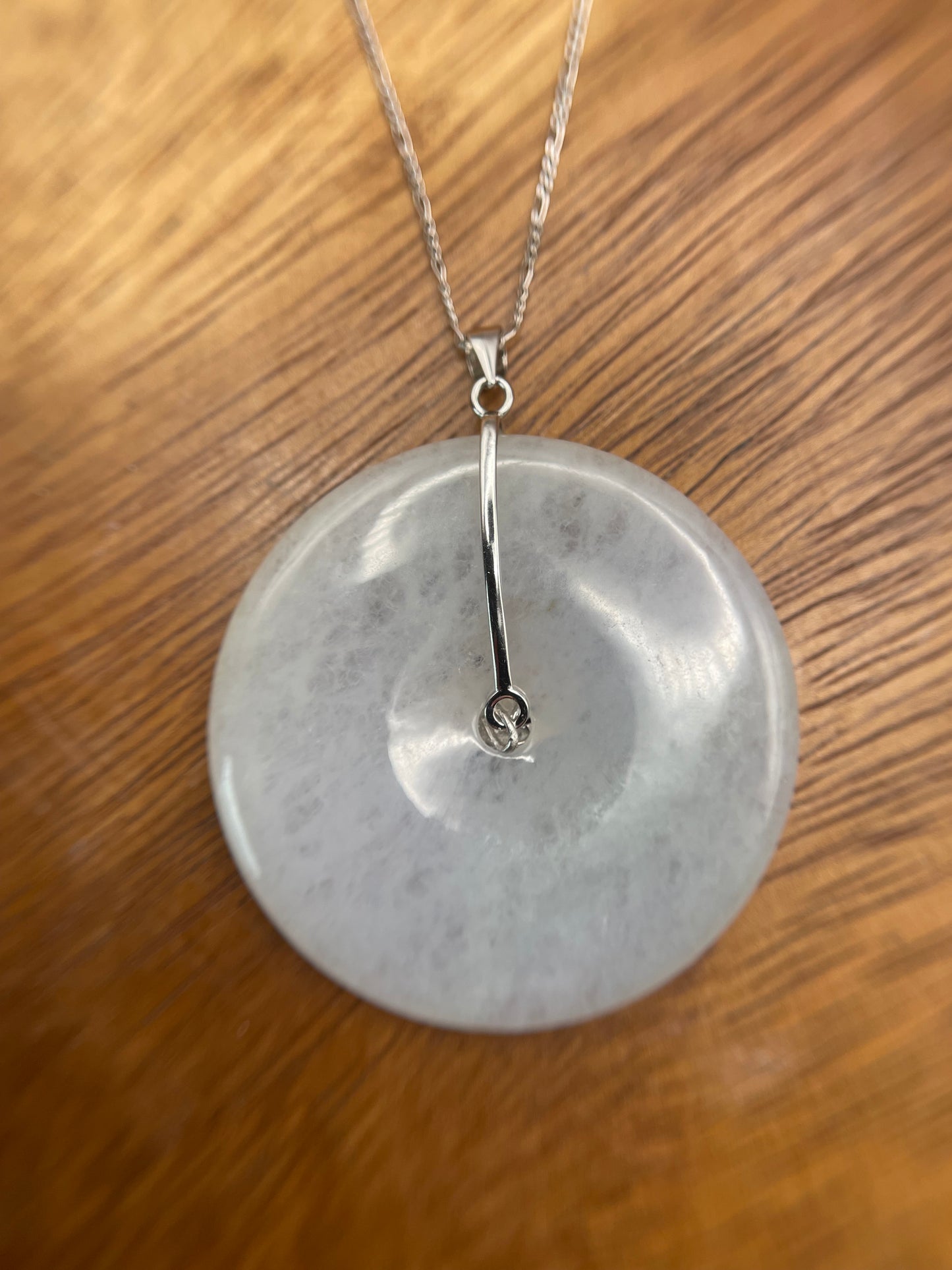 Grade A Natural lavender Jadeite Pi Disc ( peng on kou, donut) pendant with  sterling silver