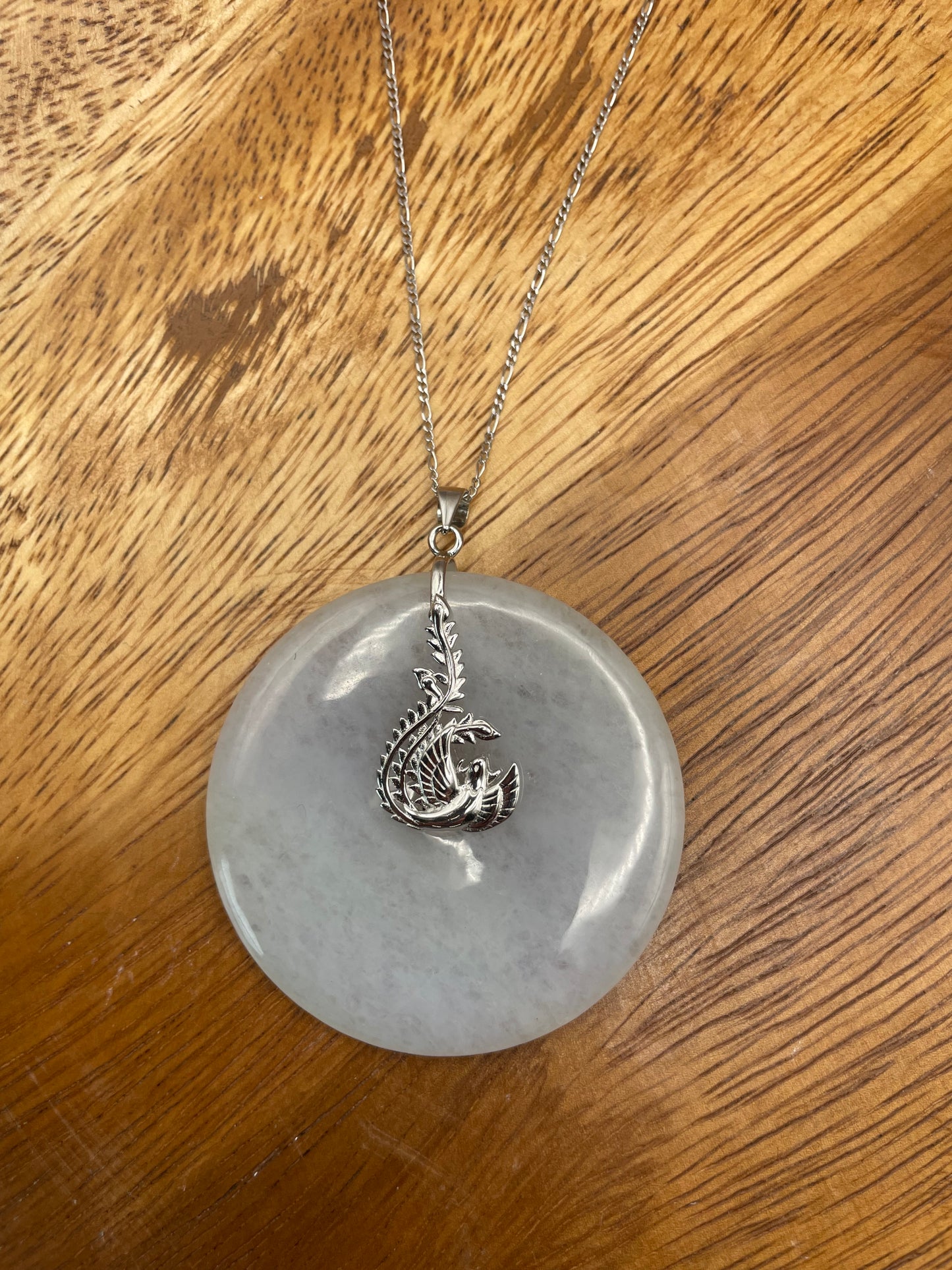 Grade A Natural lavender Jadeite Pi Disc ( peng on kou, donut) pendant with  sterling silver