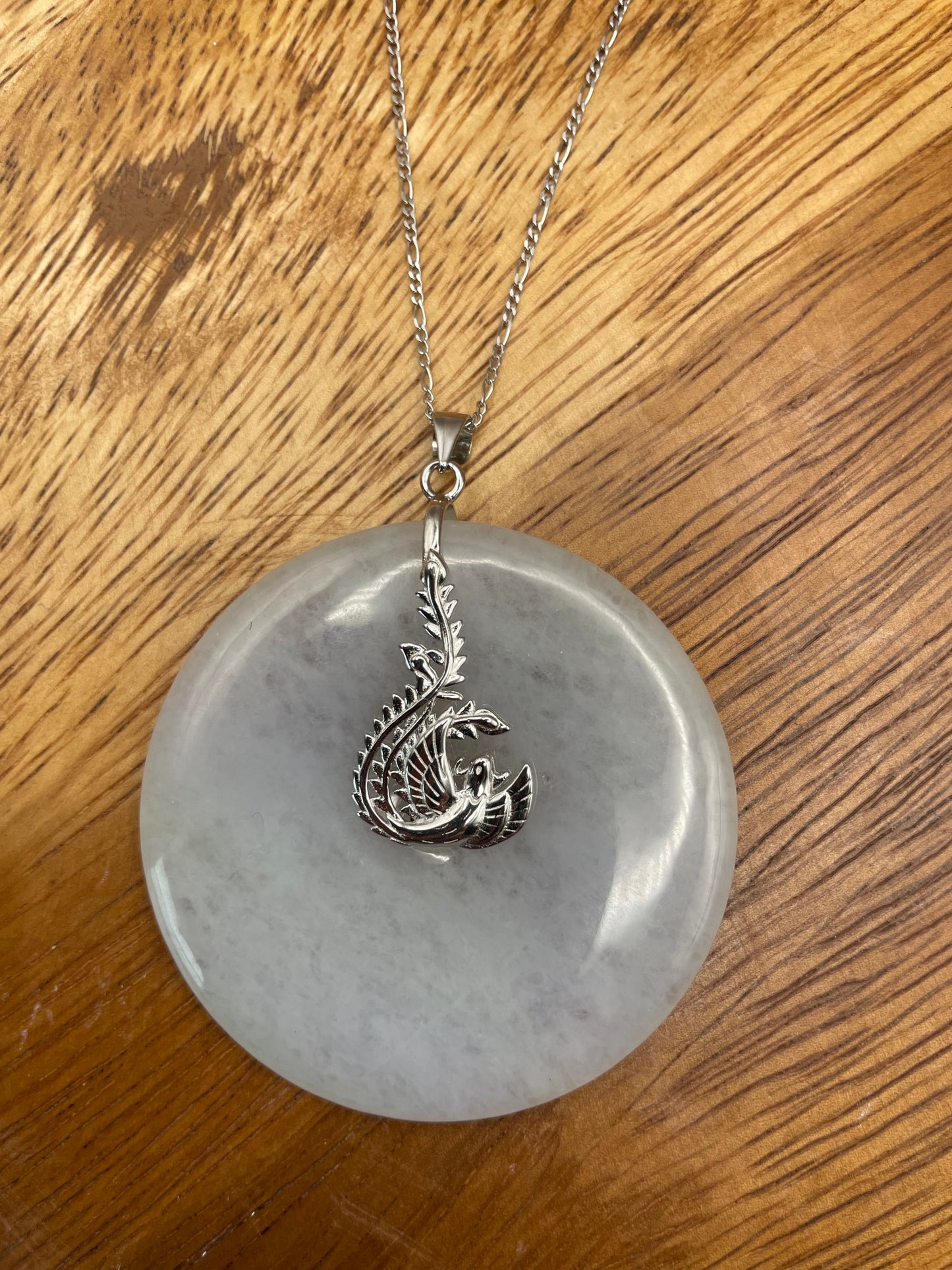 Grade A Natural lavender Jadeite Pi Disc ( peng on kou, donut) pendant with  sterling silver