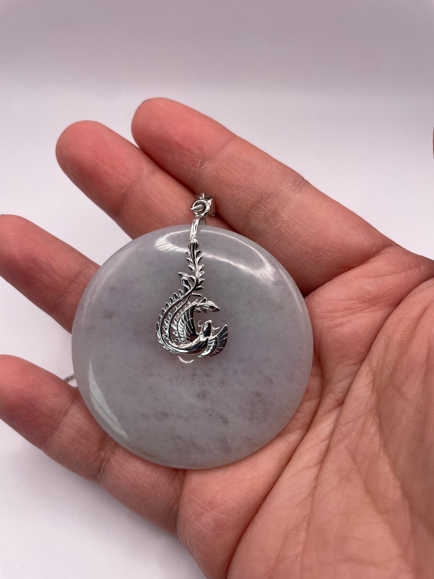 Grade A Natural lavender Jadeite Pi Disc ( peng on kou, donut) pendant with  sterling silver