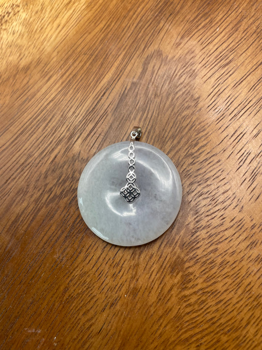 Grade A Natural lavender Jadeite Pi Disc ( peng on kou, donut) pendant with  sterling silver