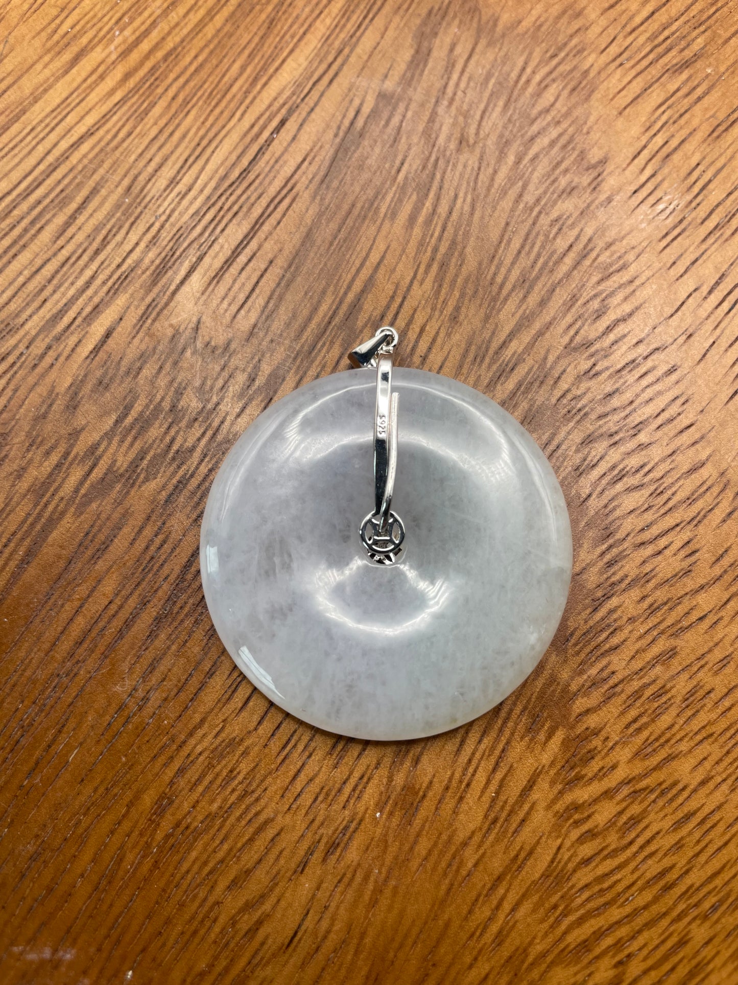 Grade A Natural lavender Jadeite Pi Disc ( peng on kou, donut) pendant with  sterling silver