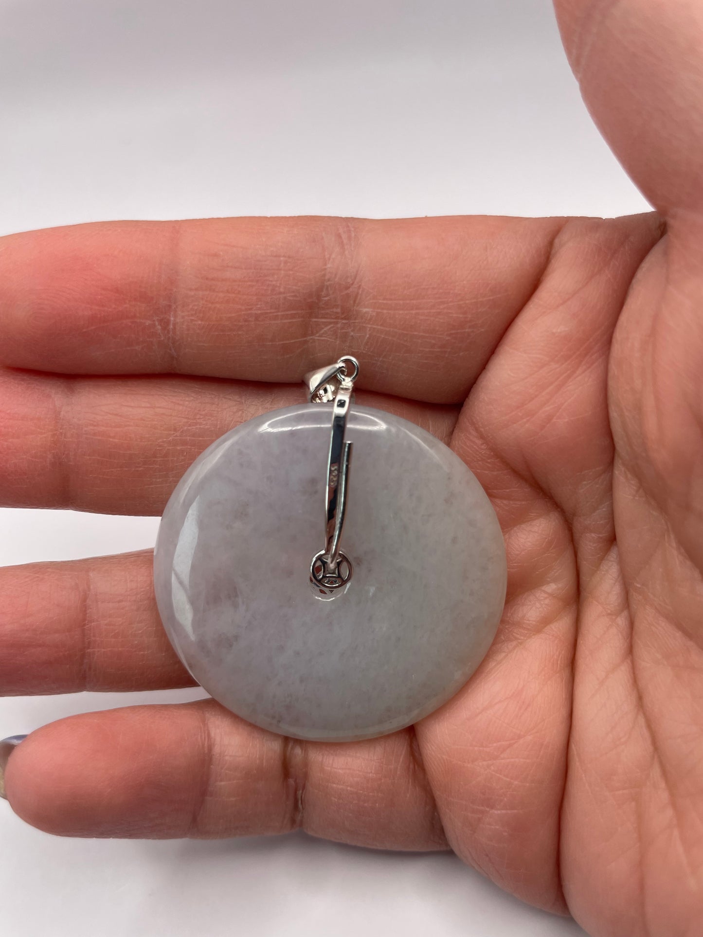 Grade A Natural lavender Jadeite Pi Disc ( peng on kou, donut) pendant with  sterling silver