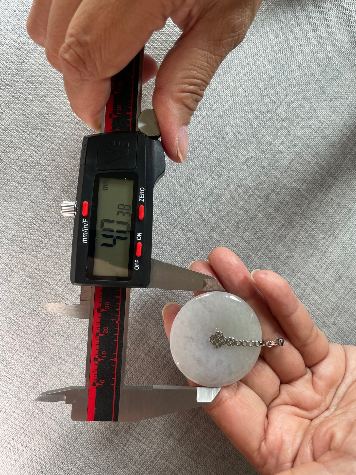 Grade A Natural lavender Jadeite Pi Disc ( peng on kou, donut) pendant with  sterling silver