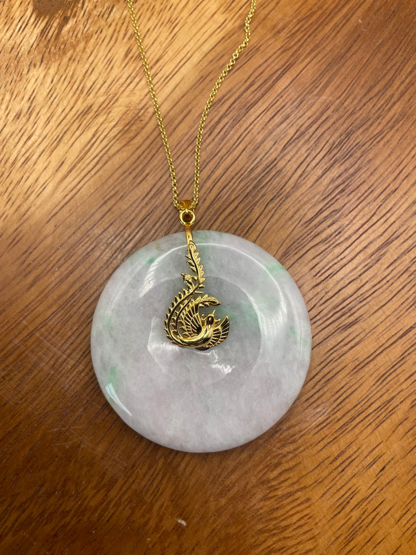 Grade A Natural lavender Jadeite Pi Disc ( peng on kou, donut) pendant with  Gold over sterling silver