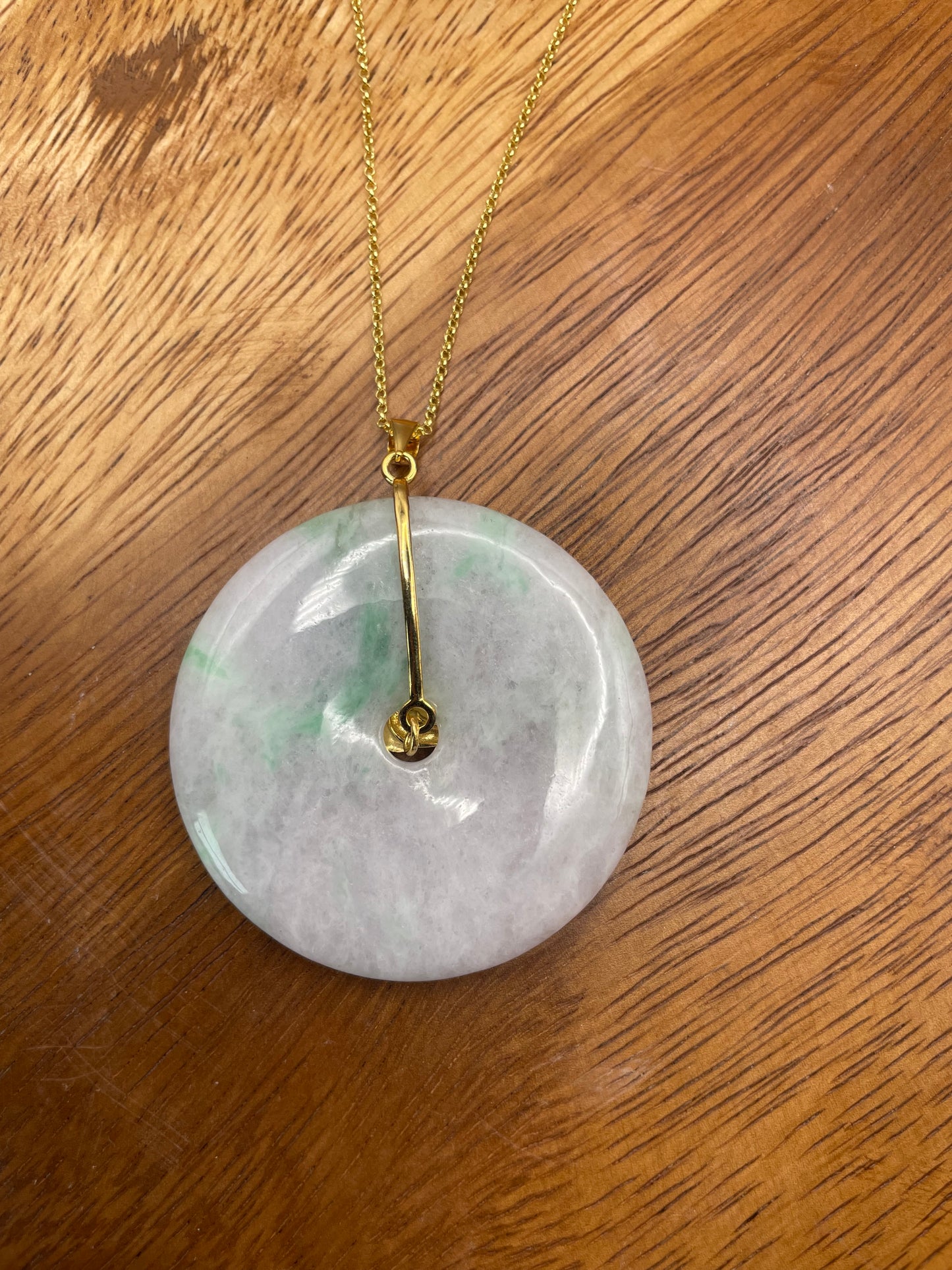 Grade A Natural lavender Jadeite Pi Disc ( peng on kou, donut) pendant with  Gold over sterling silver