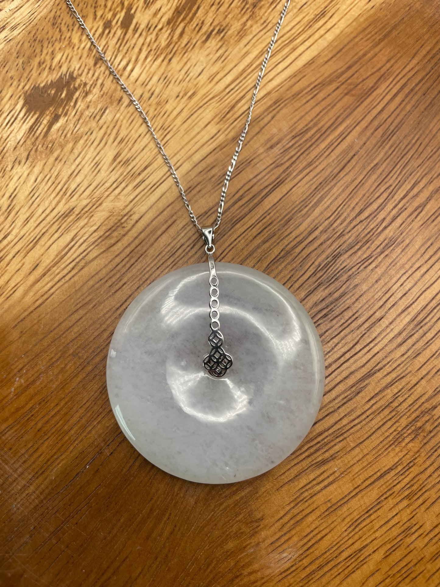 Grade A Natural lavender Jadeite Pi Disc ( peng on kou, donut) pendant with  sterling silver