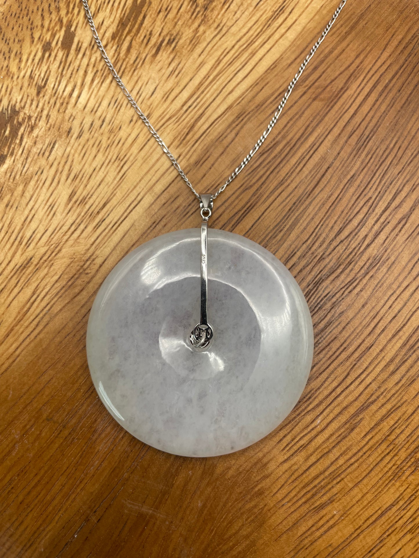 Grade A Natural lavender Jadeite Pi Disc ( peng on kou, donut) pendant with  sterling silver