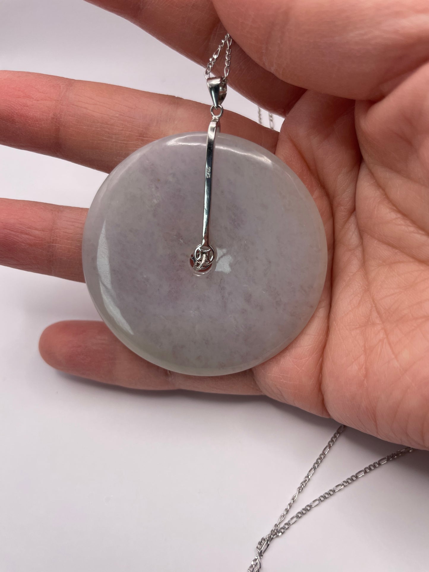 Grade A Natural lavender Jadeite Pi Disc ( peng on kou, donut) pendant with  sterling silver
