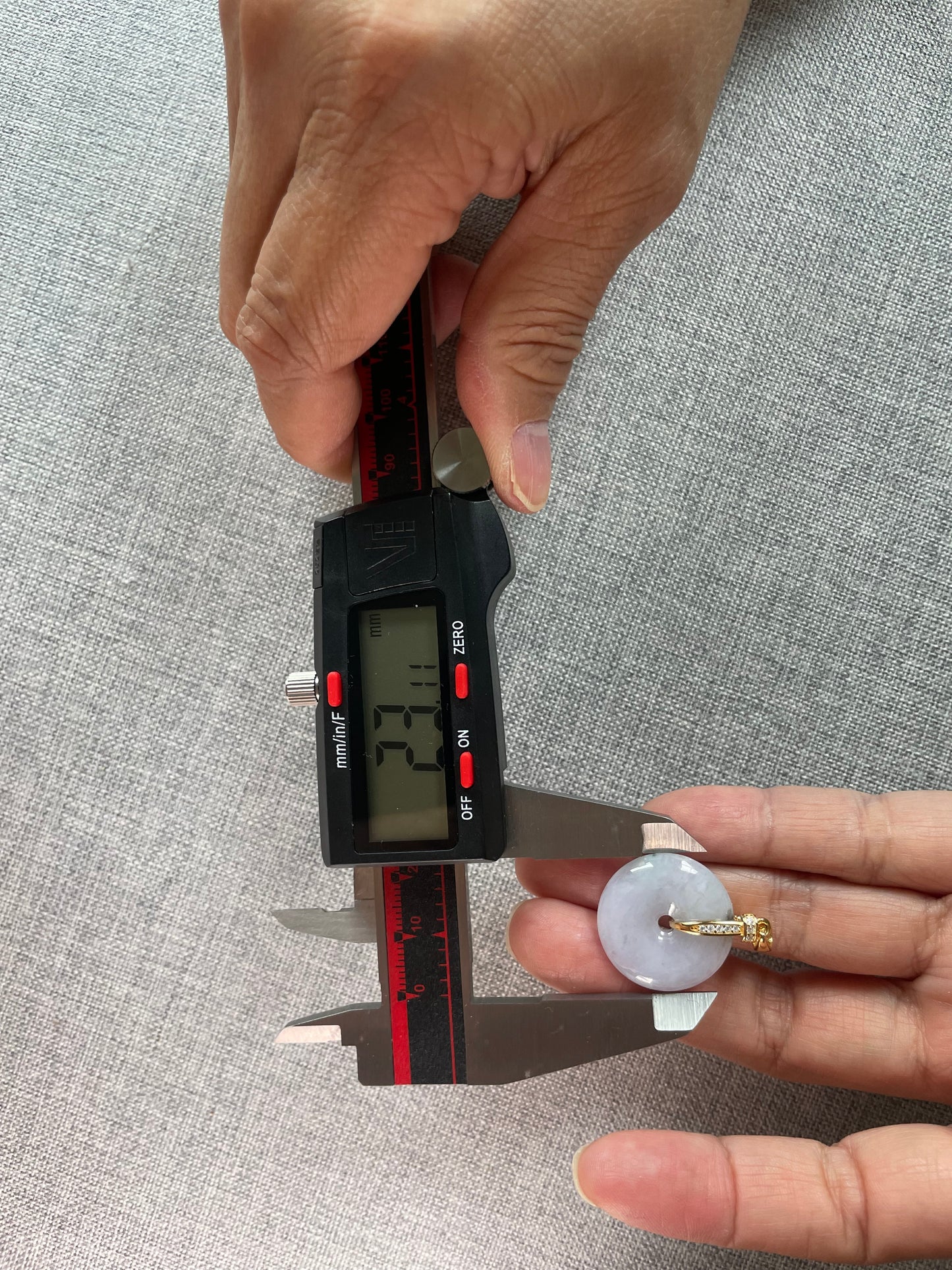 Grade A Natural lavender Jadeite Pi Disc ( peng on kou, donut) pendant with  Gold over sterling silver bail