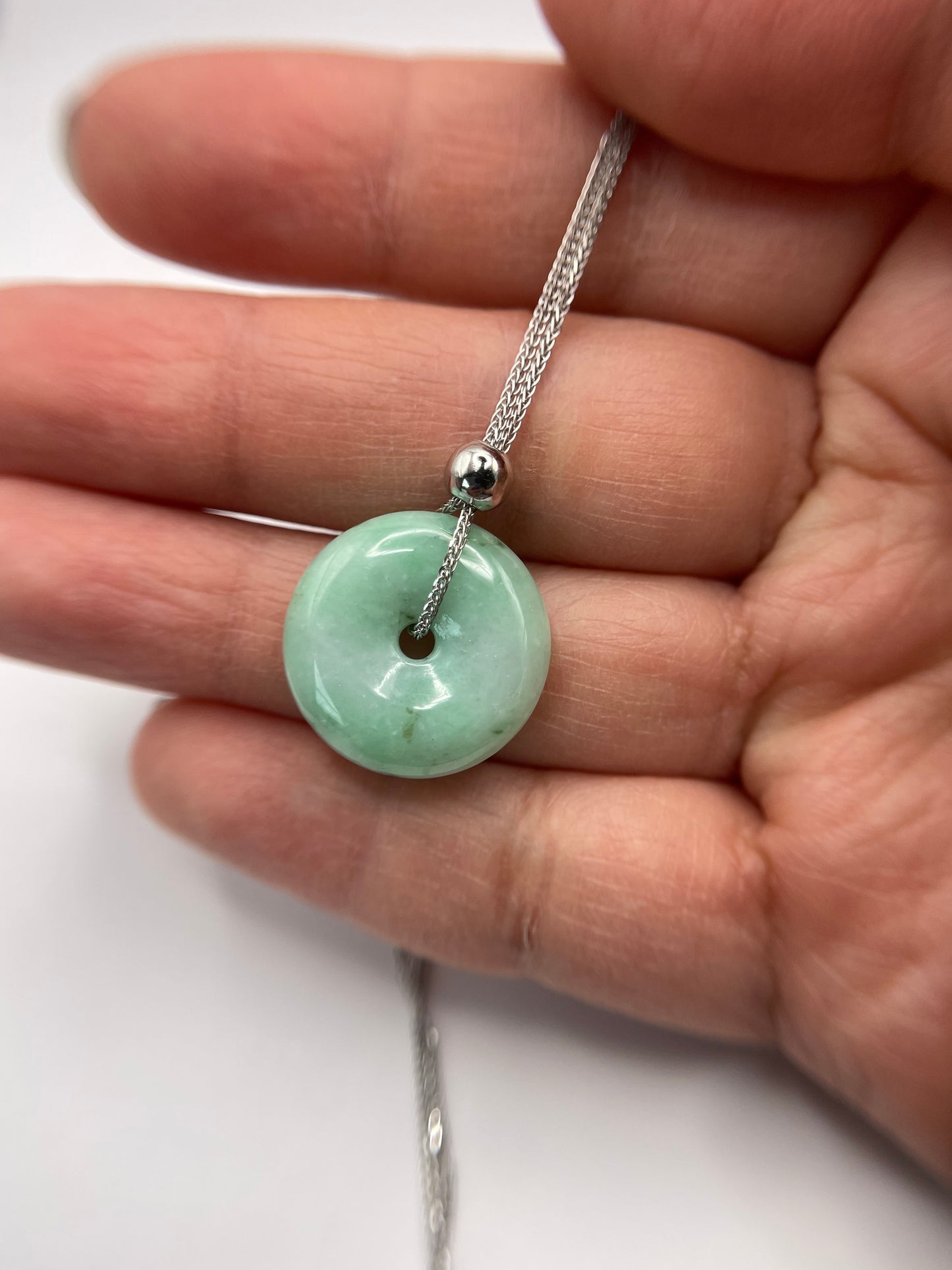 Grade A Natural  green Jadeite Pi Disc pendant silver necklace