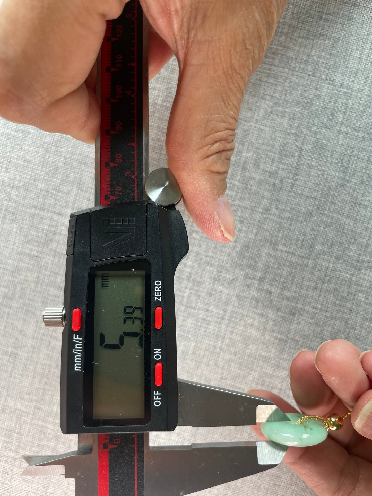 Grade A Natural green Jadeite Pi Disc ( peng on kou, donut) pendant with Gold over sterling bail