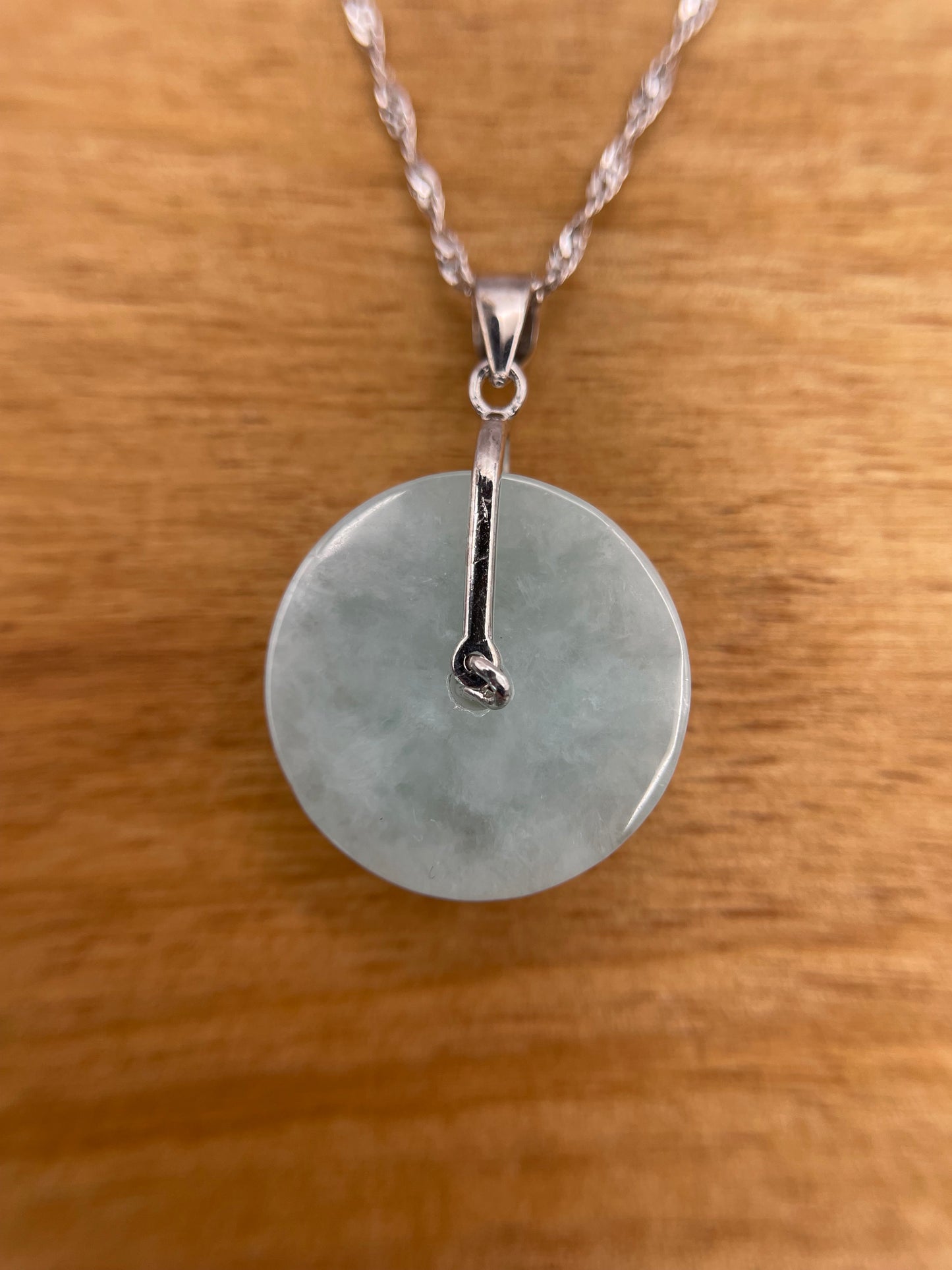 Grade A Natural  green Jadeite Pi Disc pendant silver necklace