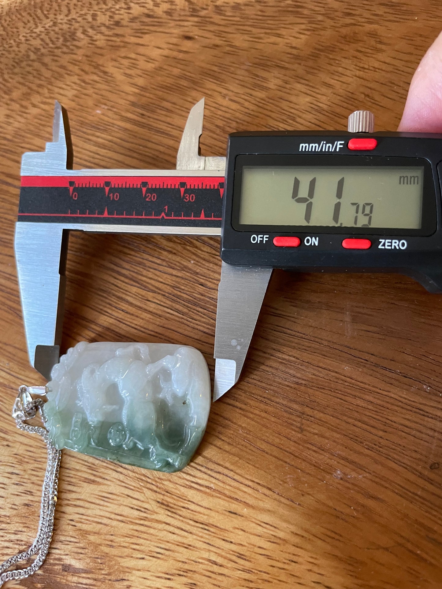 Grade A Burma jadeite Zodiac (Goat) pendant with silver necklace