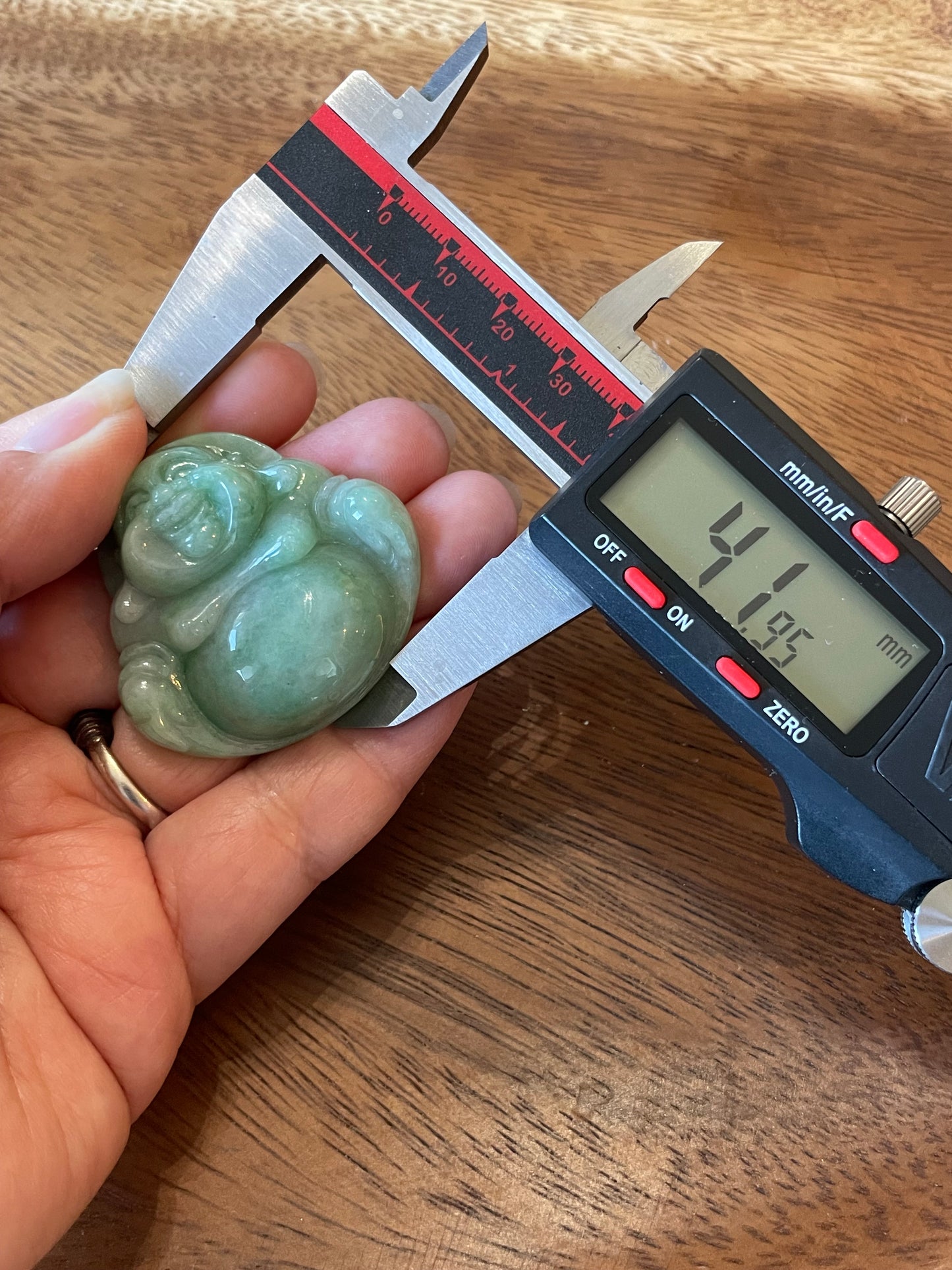 Icy Green jadeite Buddha pendant with Sterling silver bail