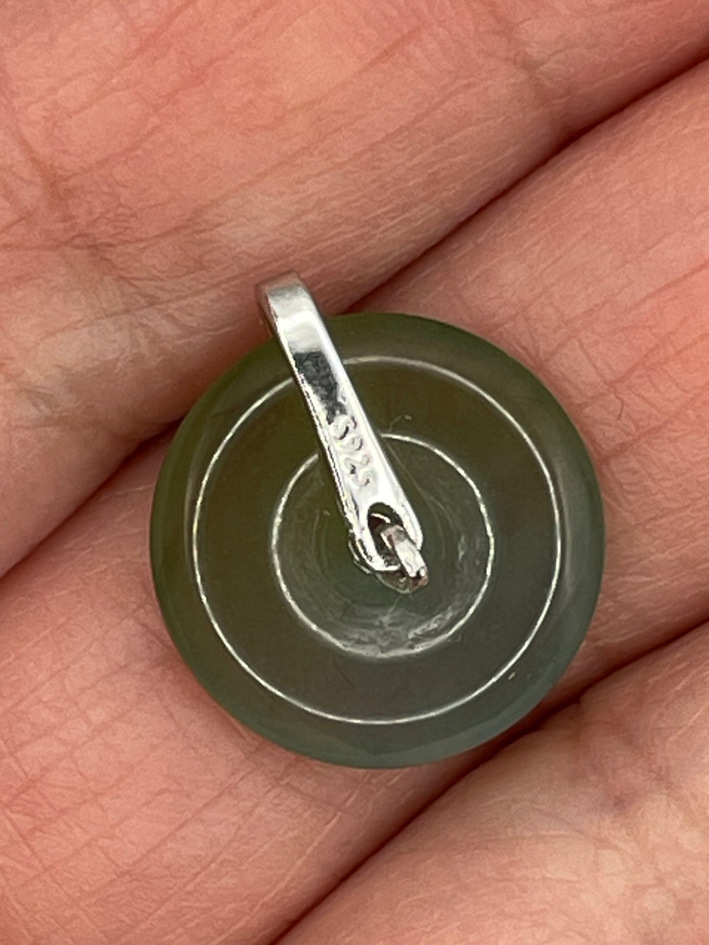 Grade A Natural green Jadeite Pi Disc pendant silver necklace