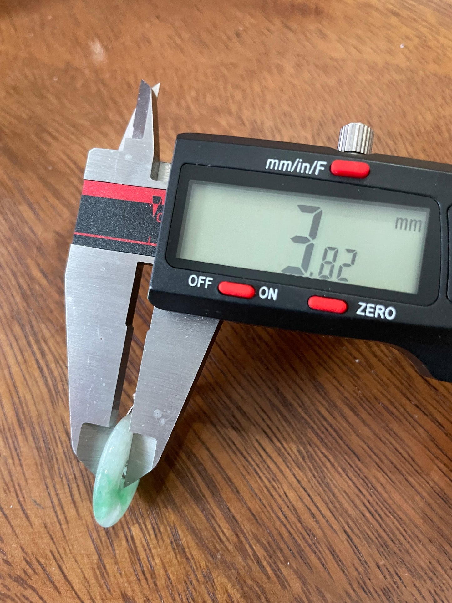 Grade A Natural Green Jadeite Pi Disc ( peng on kou, donut) pendant with sterling silver four leaves clover bail