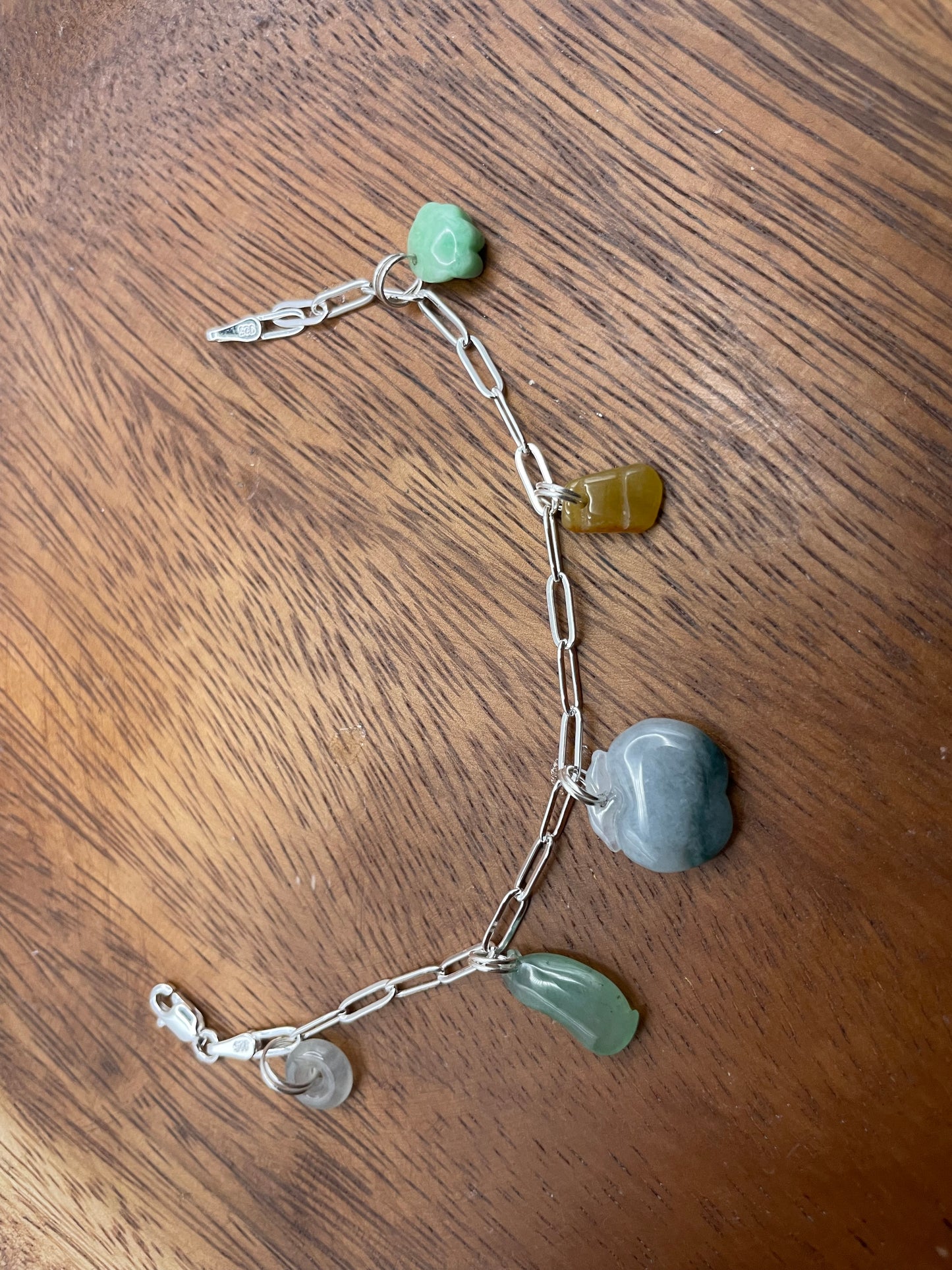 Grade A Natural 5 charms Jadeite silver bracelet
