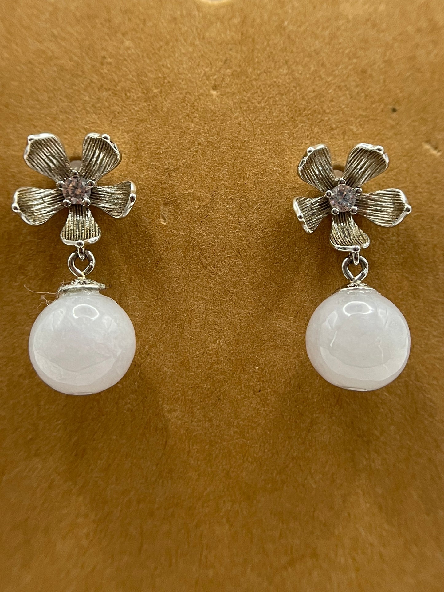 Natural Grade A lavender Burmese Jadeite beads 925 silver flowers earrings