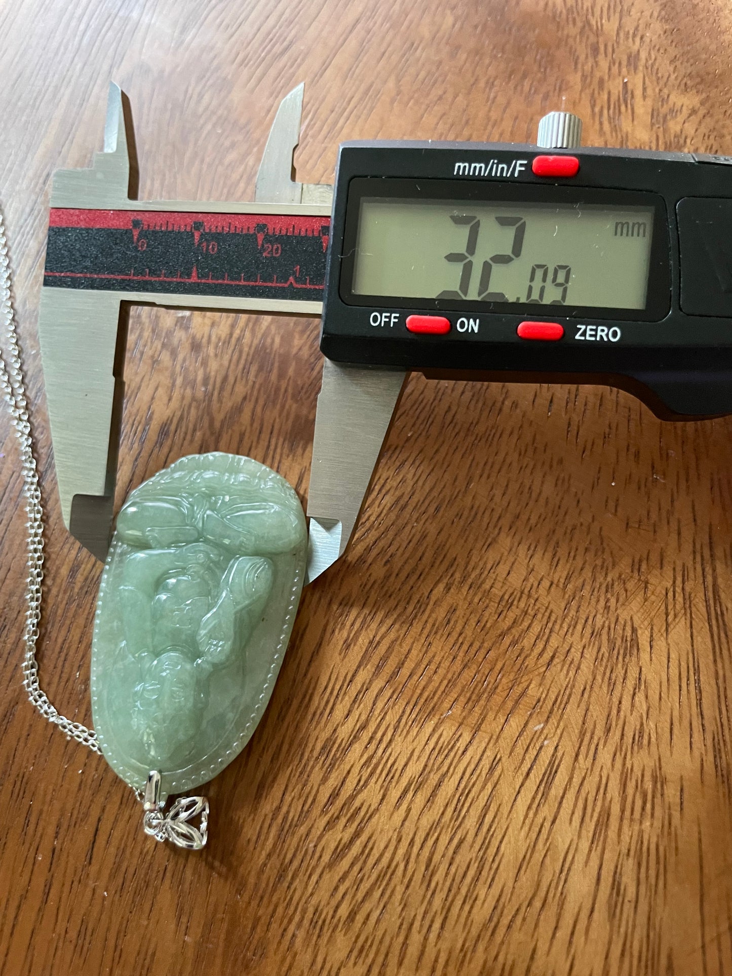 Icy Green jadeite Buddha pendant with Sterling silver bail necklace