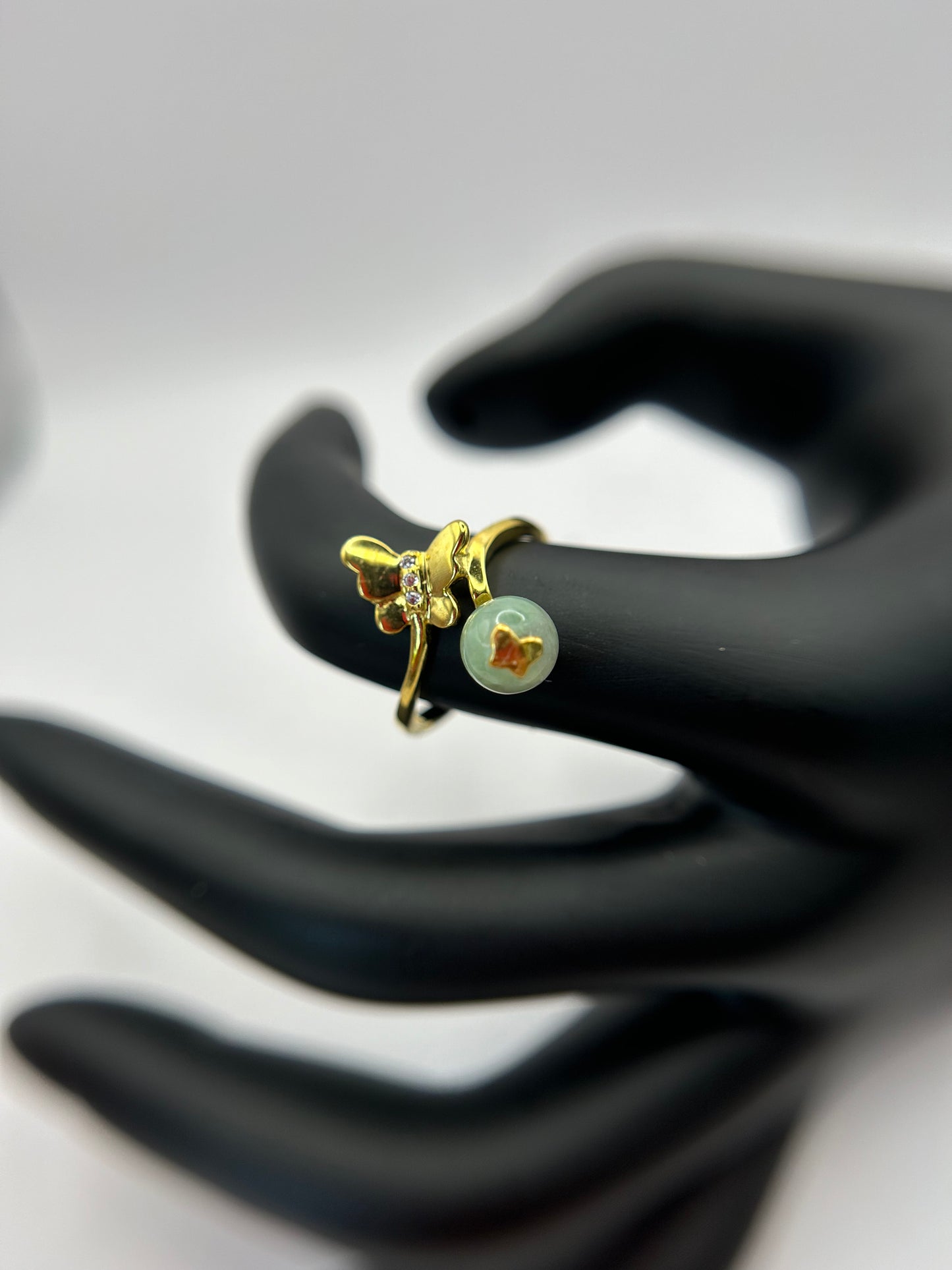Natural grade A Burmese Green Jadeite Gold over Sterling Silver Adjustable Ring