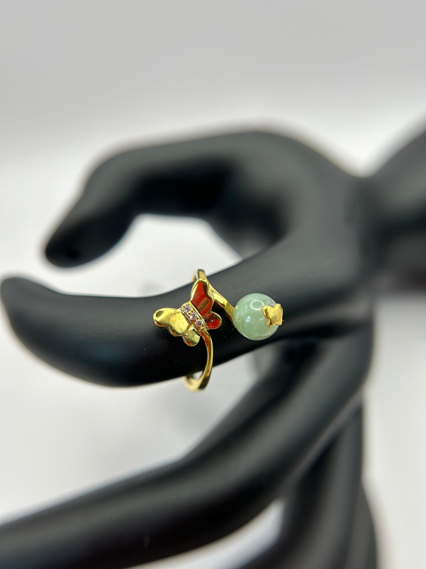 Natural grade A Burmese Green Jadeite Gold over Sterling Silver Adjustable Ring