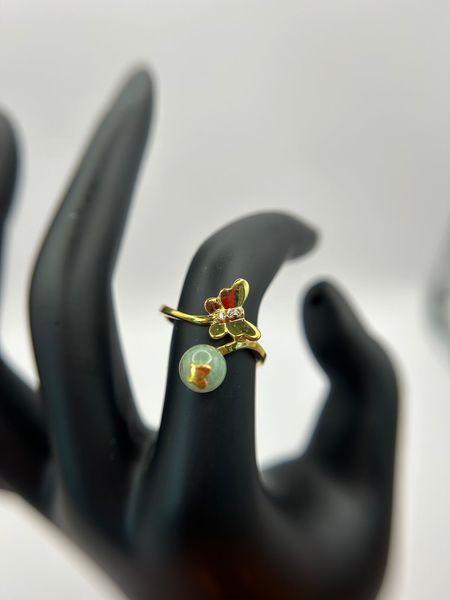 Natural grade A Burmese Green Jadeite Gold over Sterling Silver Adjustable Ring