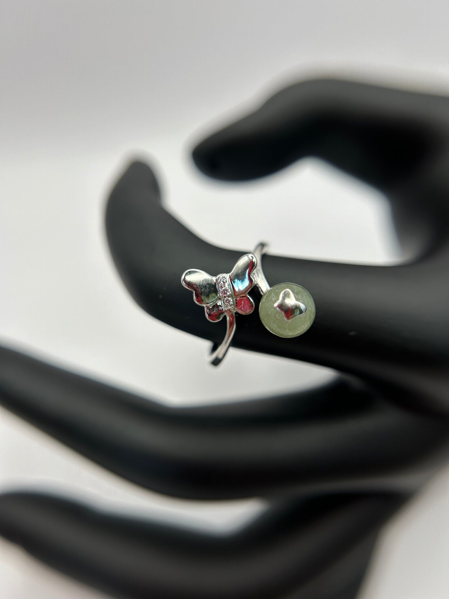 Natural grade A Burmese Green Jadeite Sterling Silver Adjustable Ring