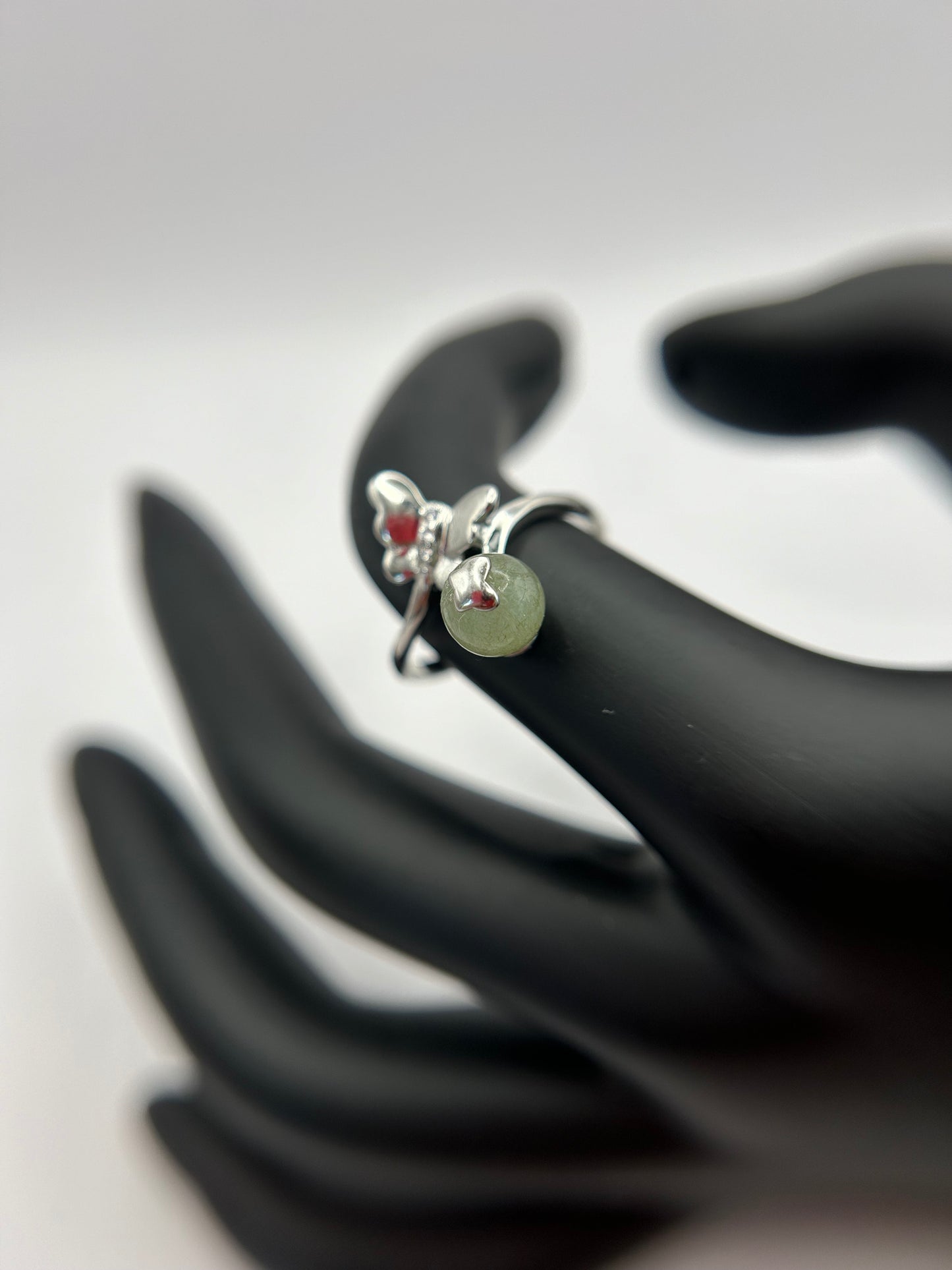 Natural grade A Burmese Green Jadeite Sterling Silver Adjustable Ring