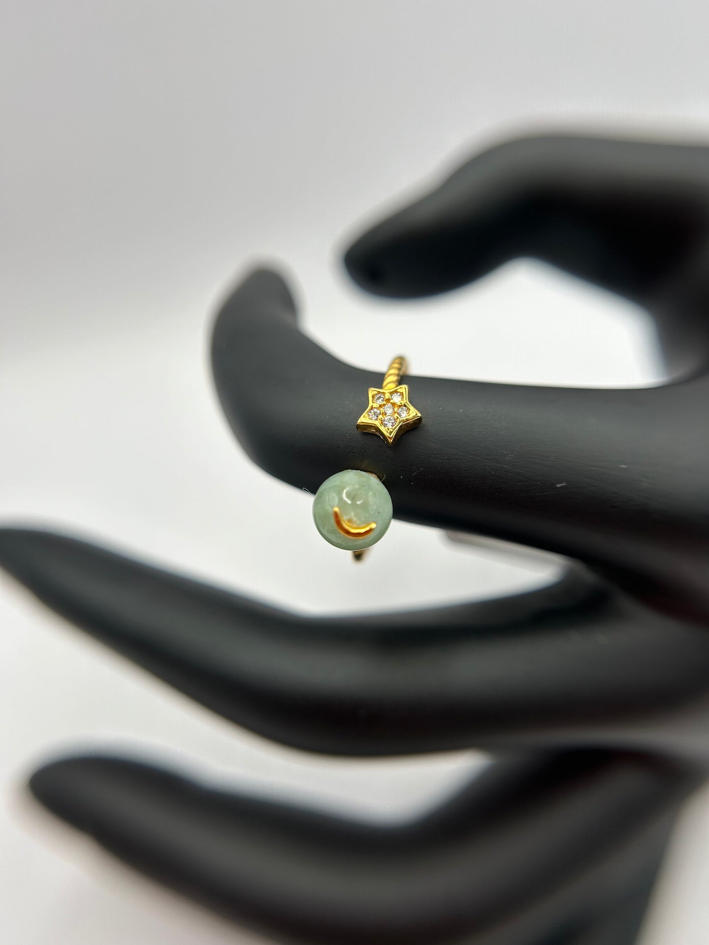 Natural grade A Burmese Green Jadeite Gold over Sterling Silver Adjustable Ring