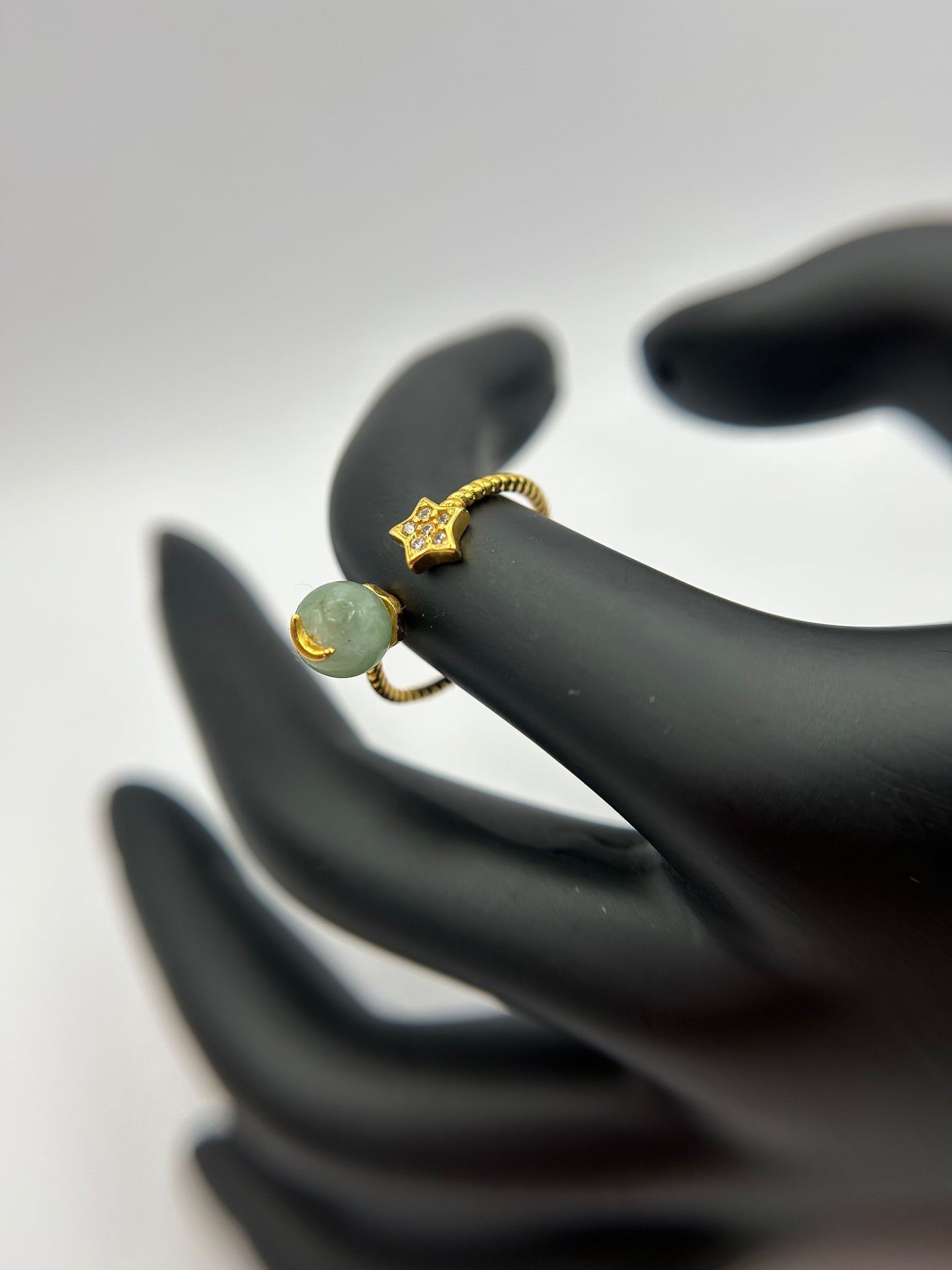 Natural grade A Burmese Green Jadeite Gold over Sterling Silver Adjustable Ring