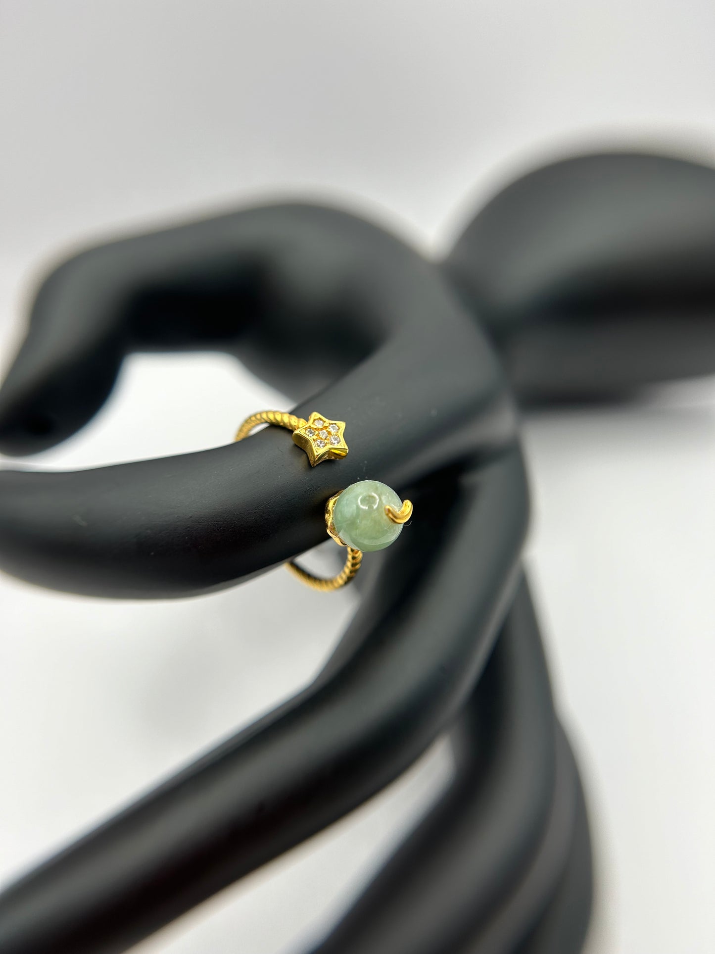 Natural grade A Burmese Green Jadeite Gold over Sterling Silver Adjustable Ring