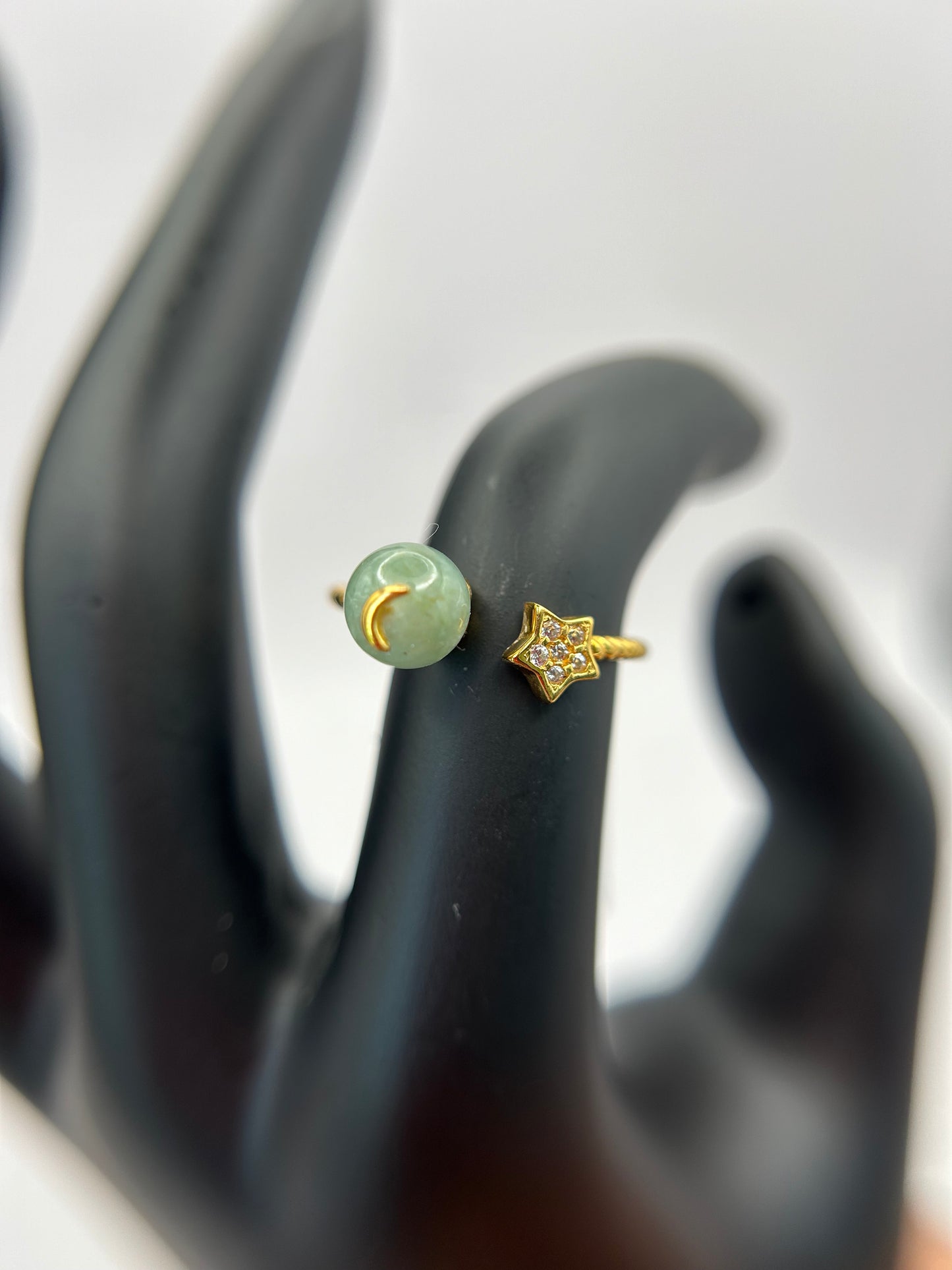 Natural grade A Burmese Green Jadeite Gold over Sterling Silver Adjustable Ring